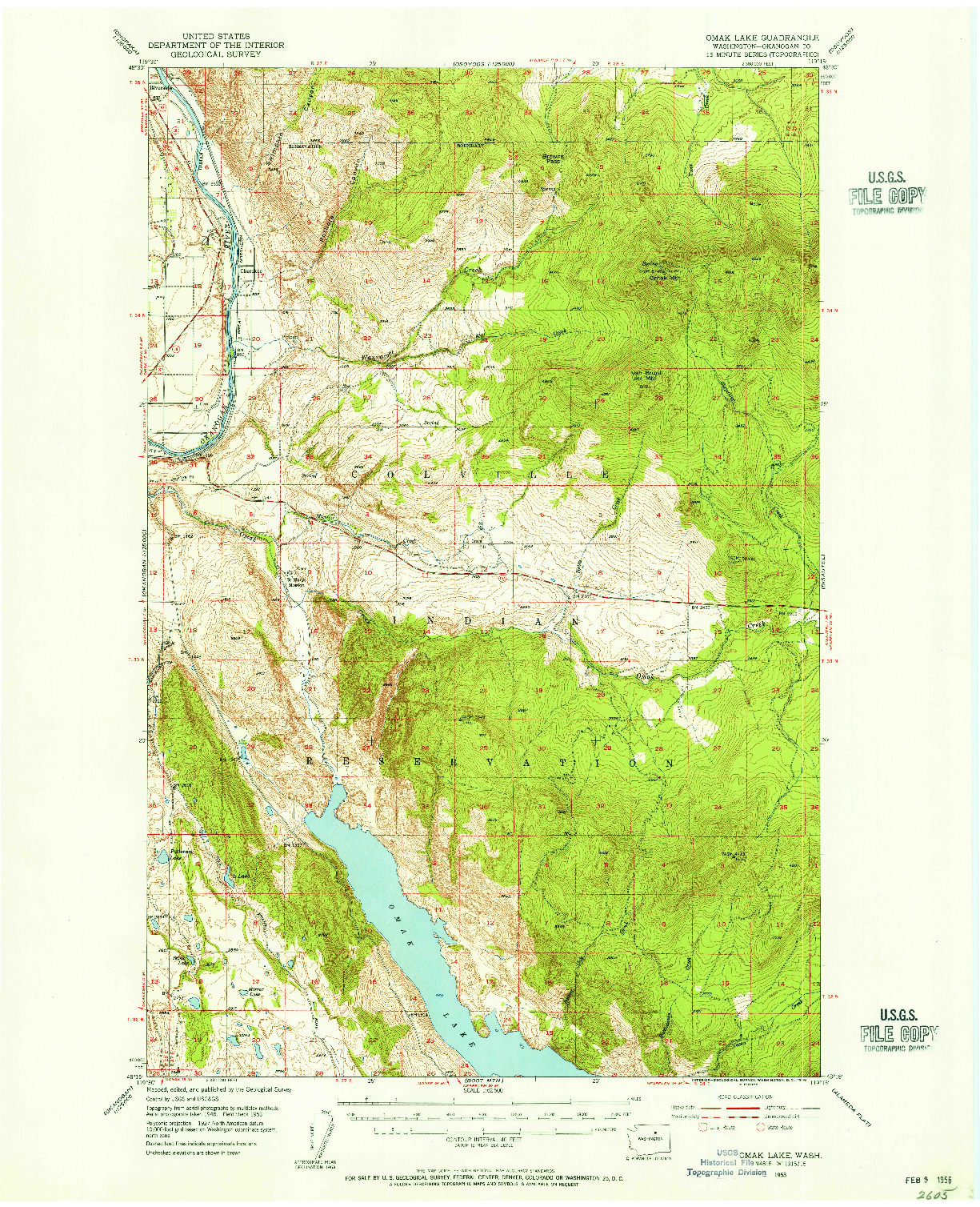 USGS 1:62500-SCALE QUADRANGLE FOR OMAK LAKE, WA 1953