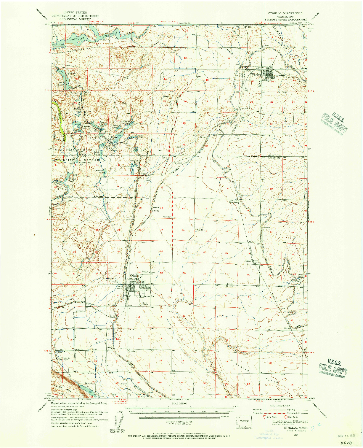 USGS 1:62500-SCALE QUADRANGLE FOR OTHELLO, WA 1954