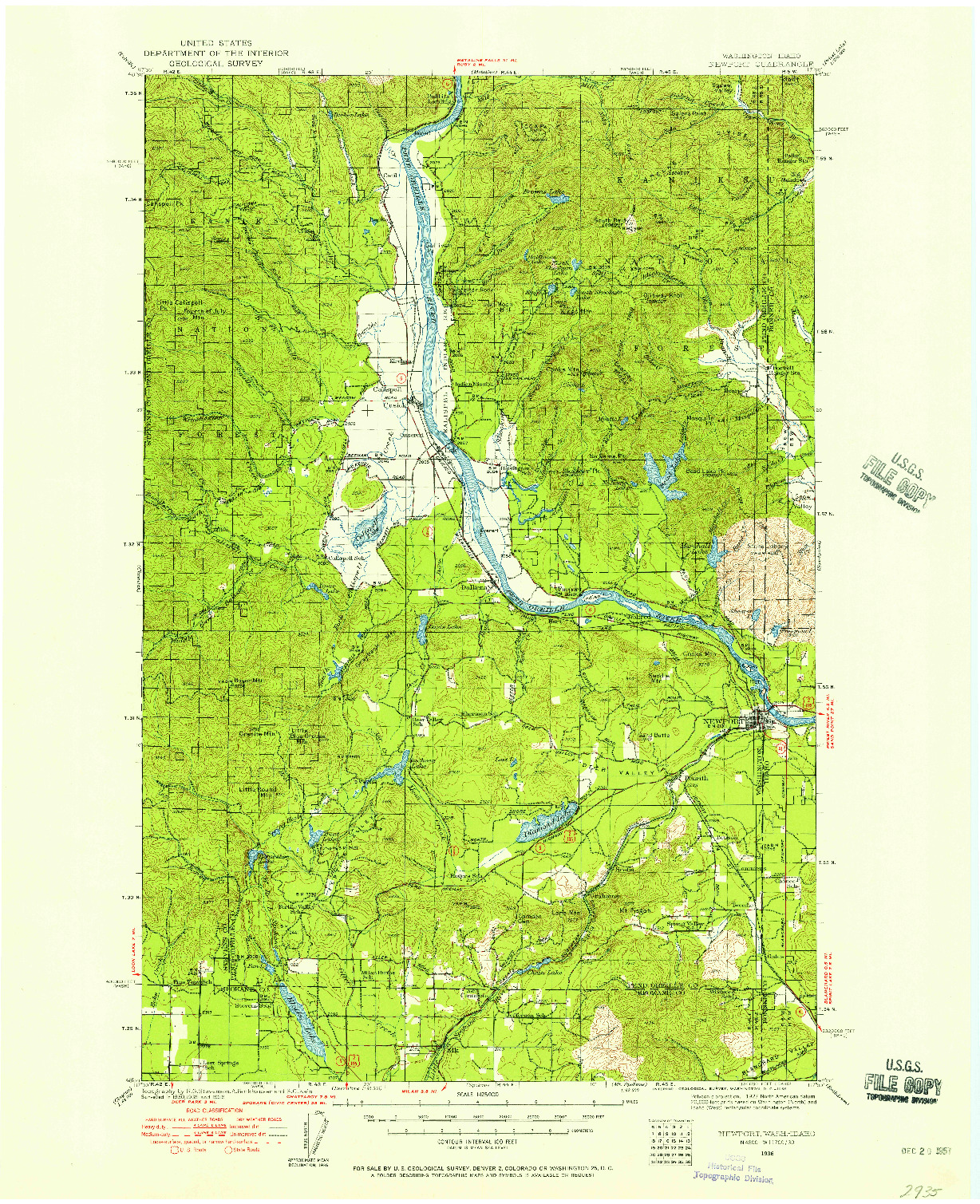 USGS 1:125000-SCALE QUADRANGLE FOR NEWPORT, WA 1936