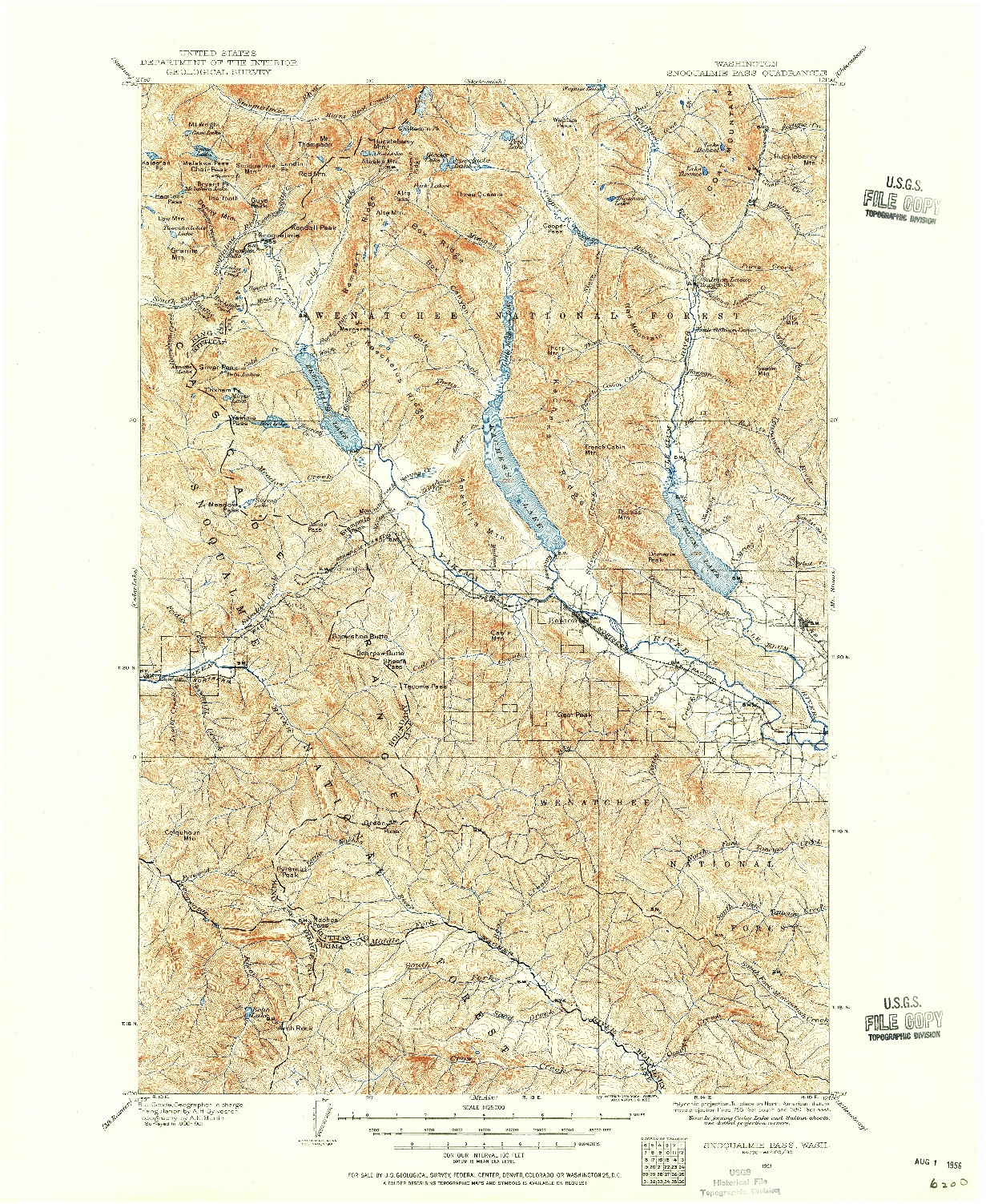 USGS 1:125000-SCALE QUADRANGLE FOR SNOQUALMIE PASS, WA 1901