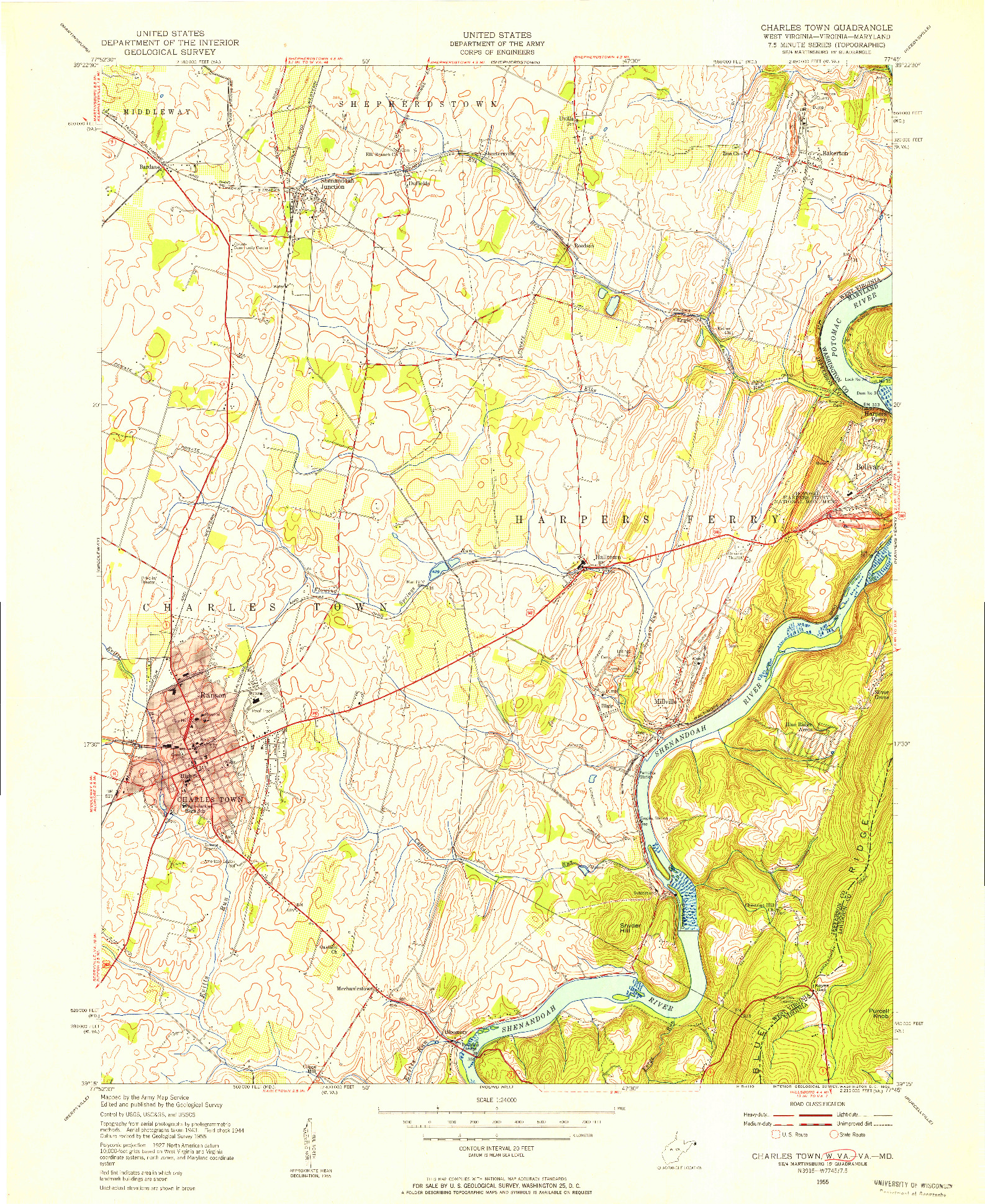 USGS 1:24000-SCALE QUADRANGLE FOR CHARLES TOWN, WV 1955