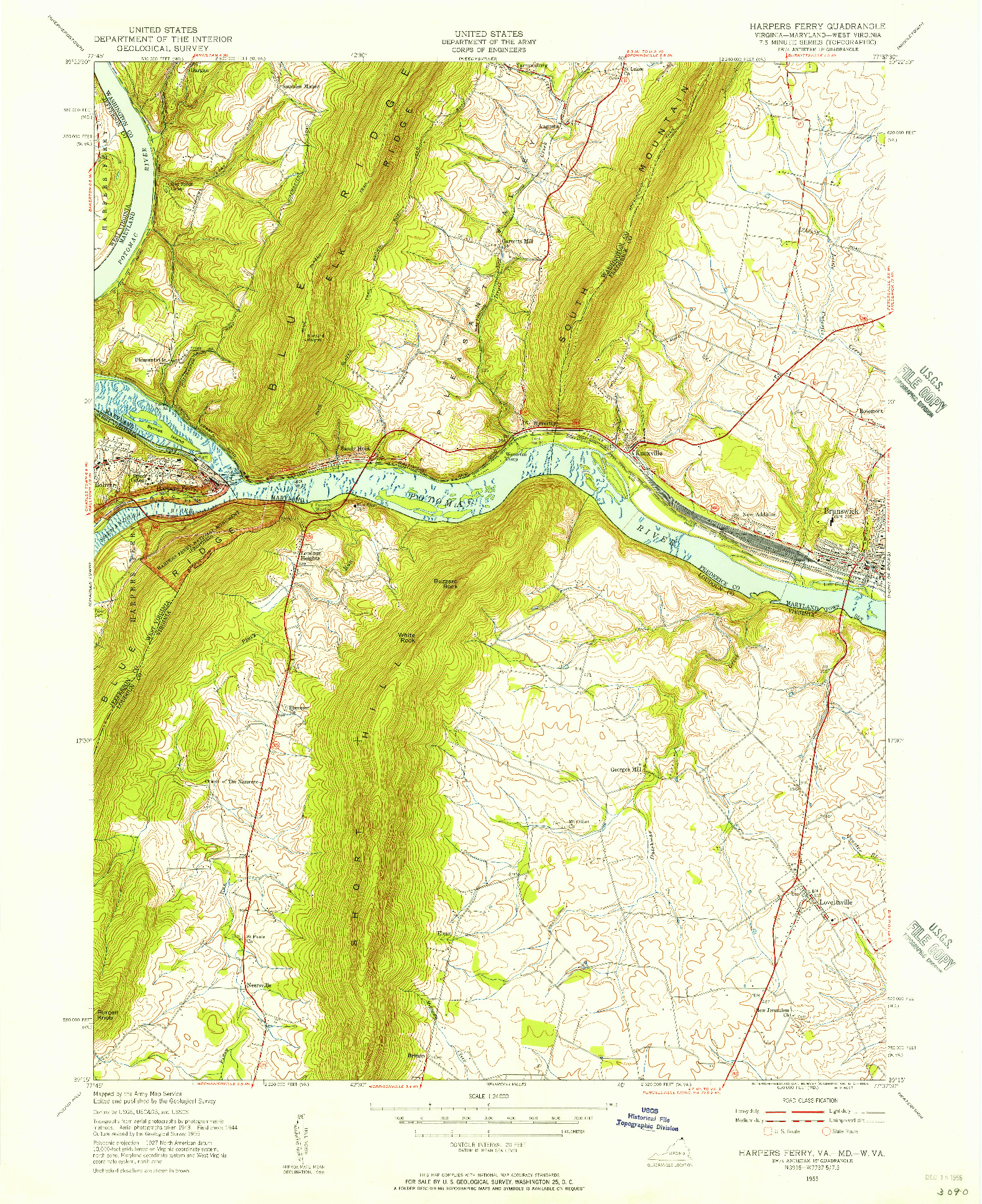USGS 1:24000-SCALE QUADRANGLE FOR HARPERS FERRY, WV 1955