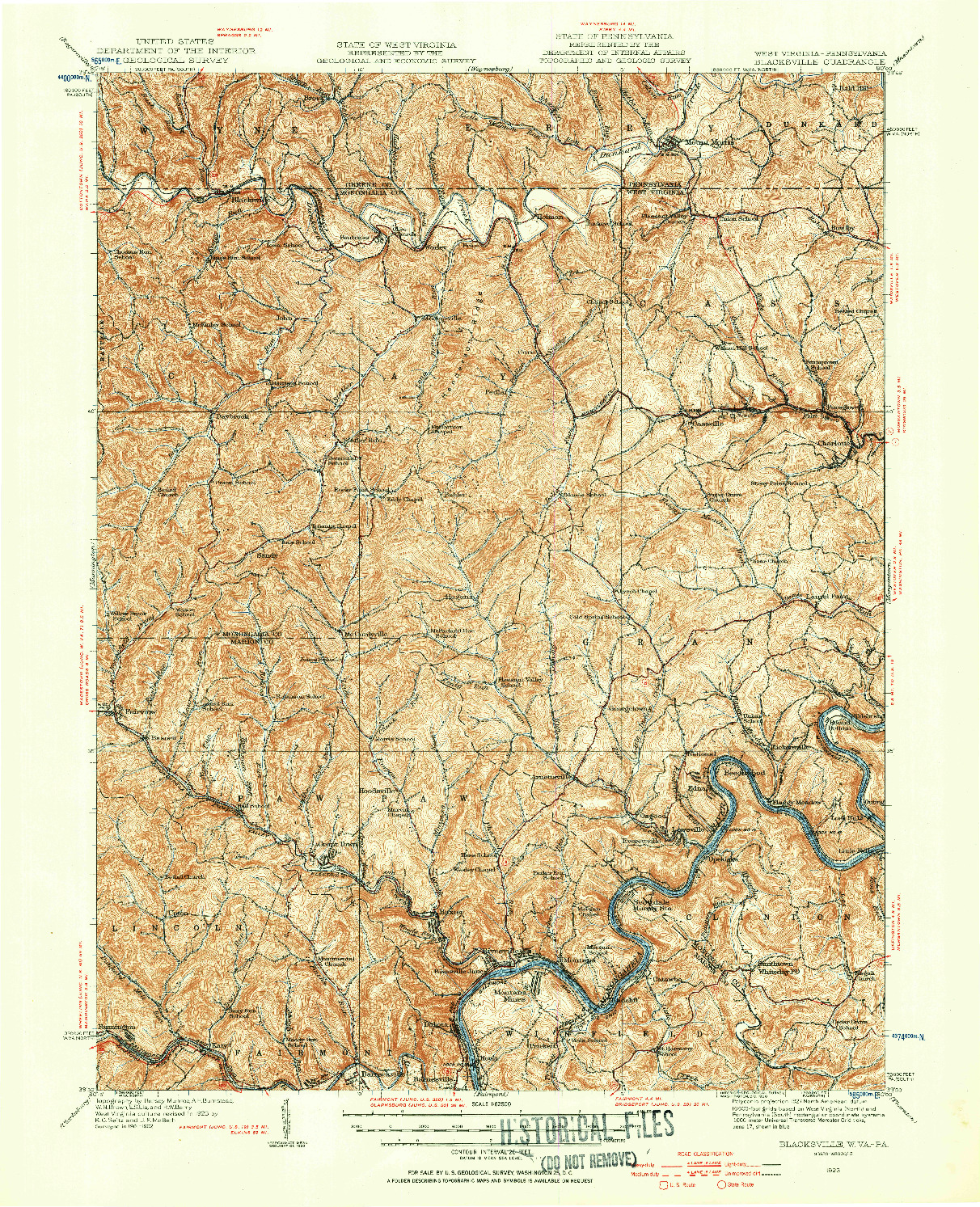 USGS 1:62500-SCALE QUADRANGLE FOR BLACKSVILLE, WV 1923