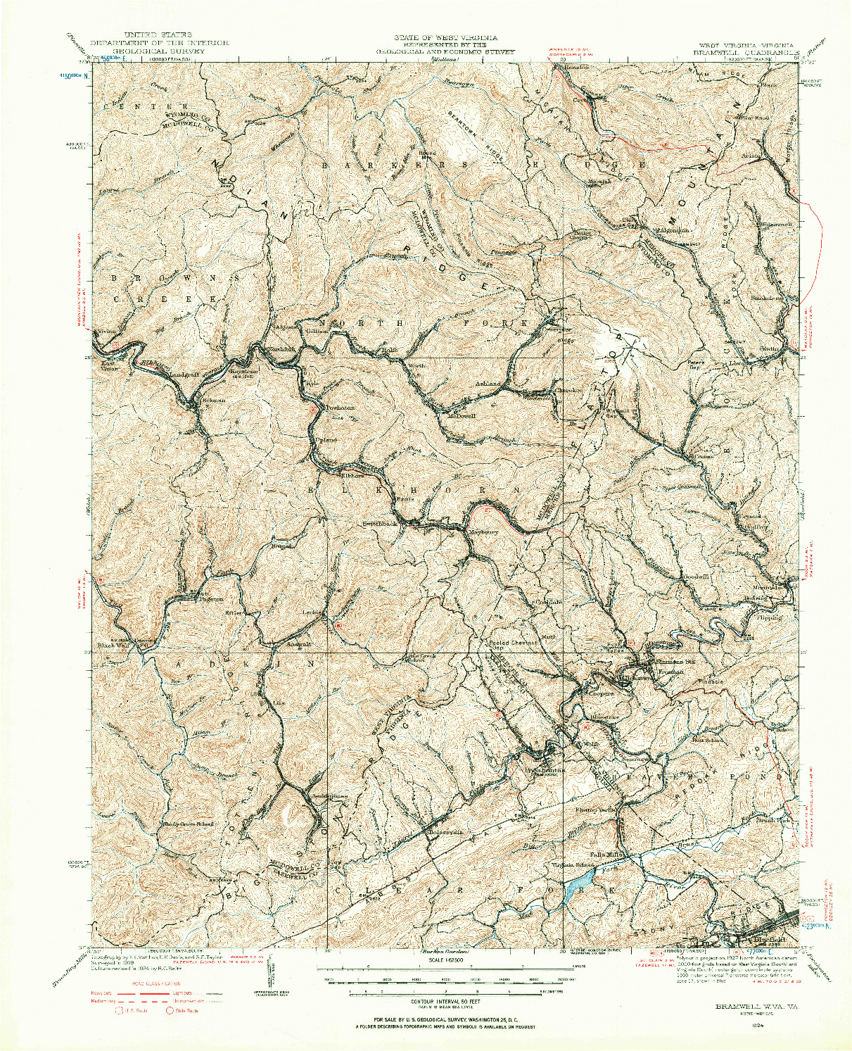 USGS 1:62500-SCALE QUADRANGLE FOR BRAMWELL, WV 1924