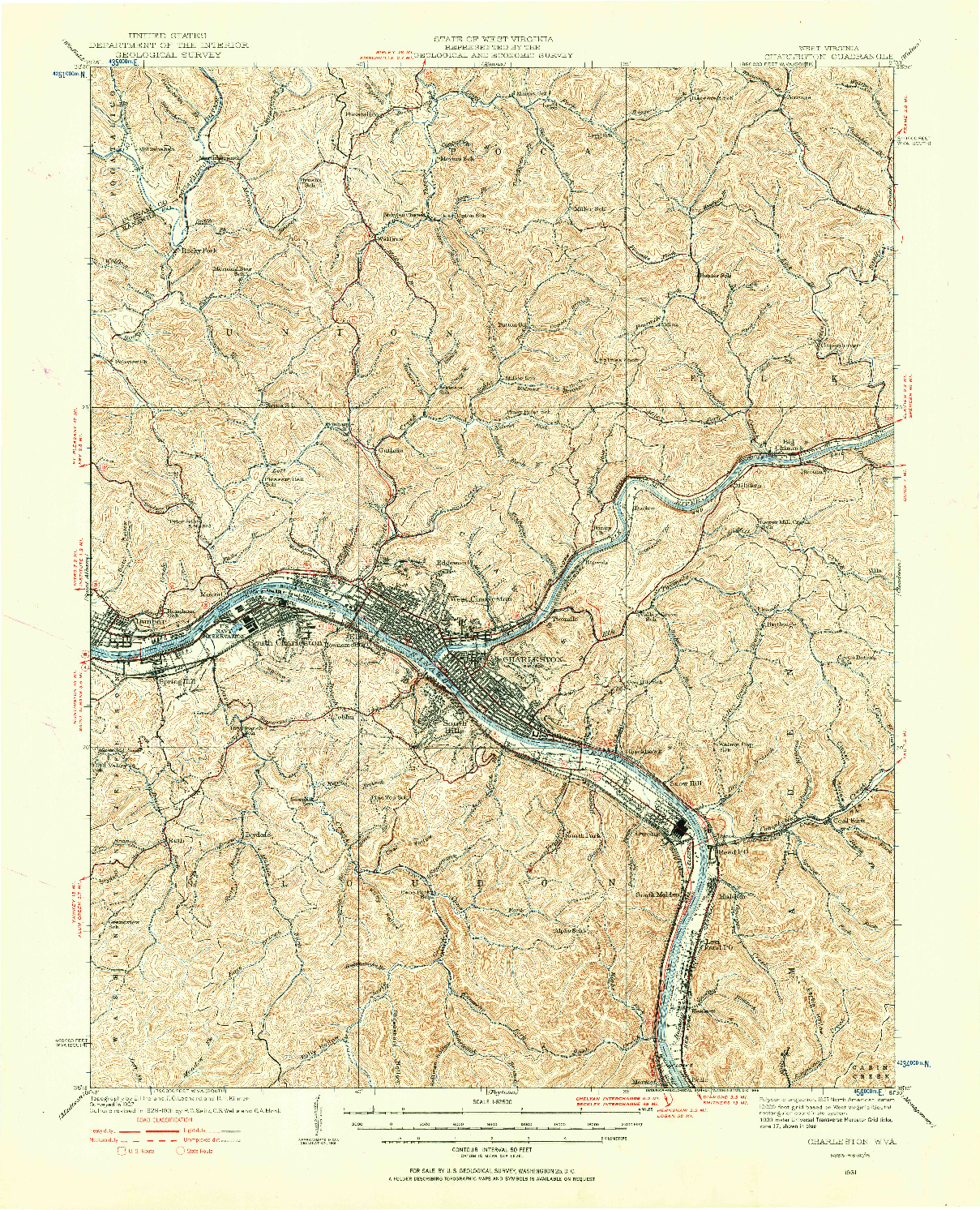 USGS 1:62500-SCALE QUADRANGLE FOR CHARLESTON, WV 1931