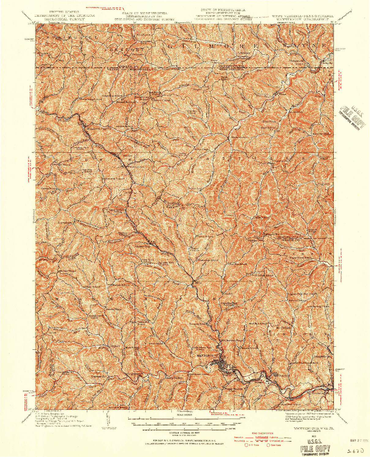 USGS 1:62500-SCALE QUADRANGLE FOR MANNINGTON, WV 1923