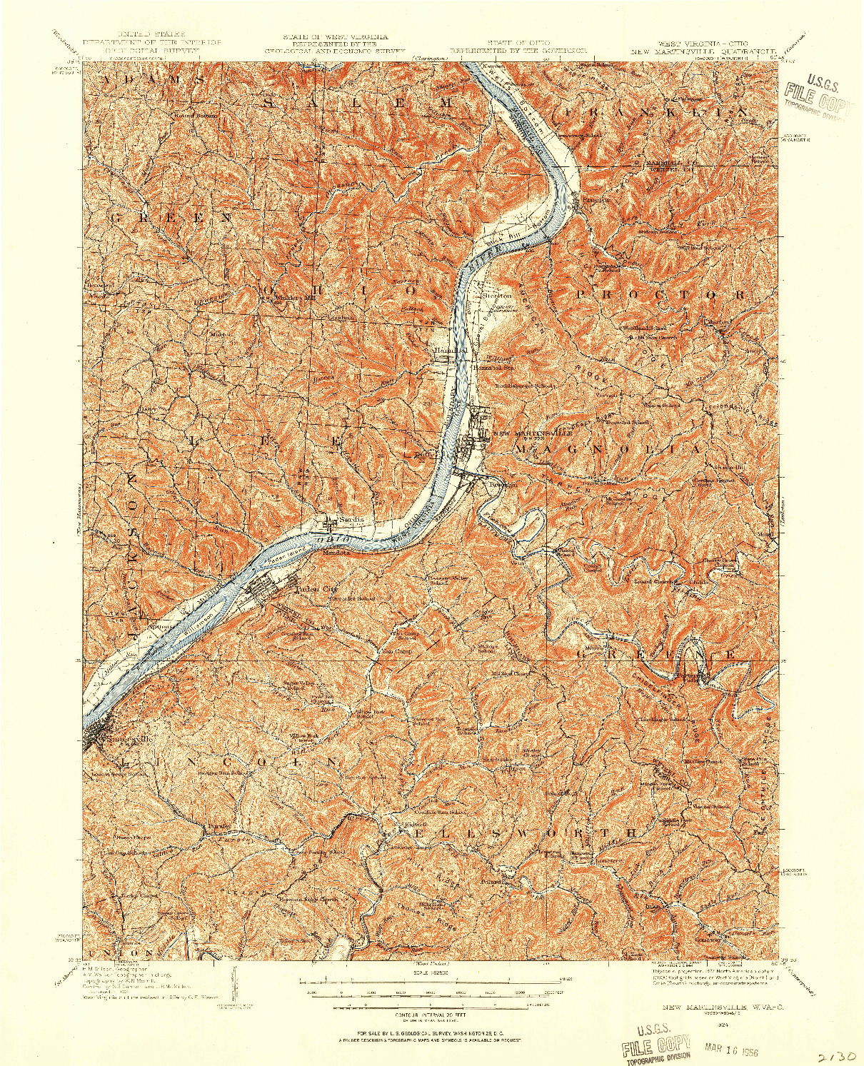 USGS 1:62500-SCALE QUADRANGLE FOR NEW MARTINSVILLE, WV 1924