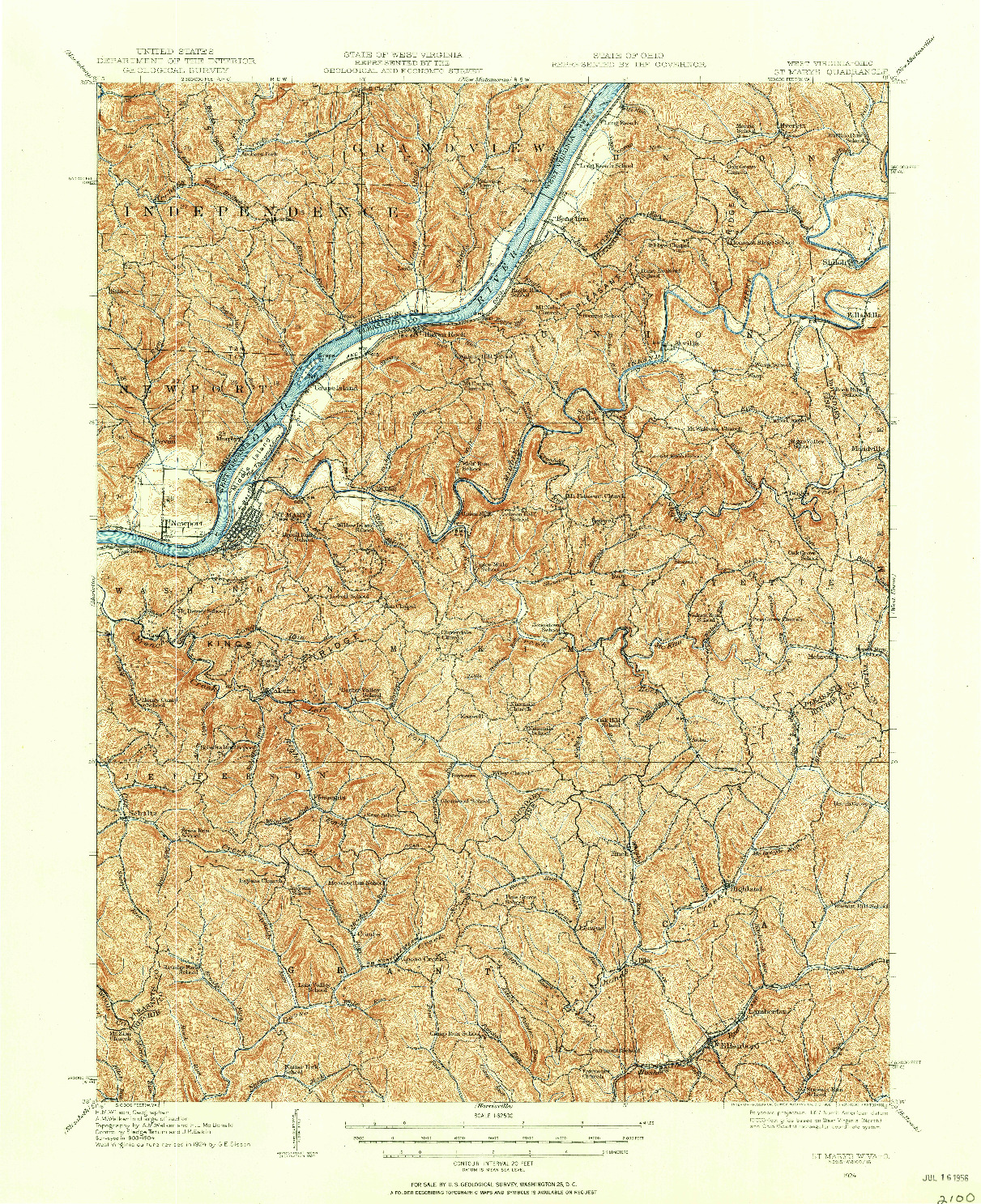 USGS 1:62500-SCALE QUADRANGLE FOR ST MARYS, WV 1924