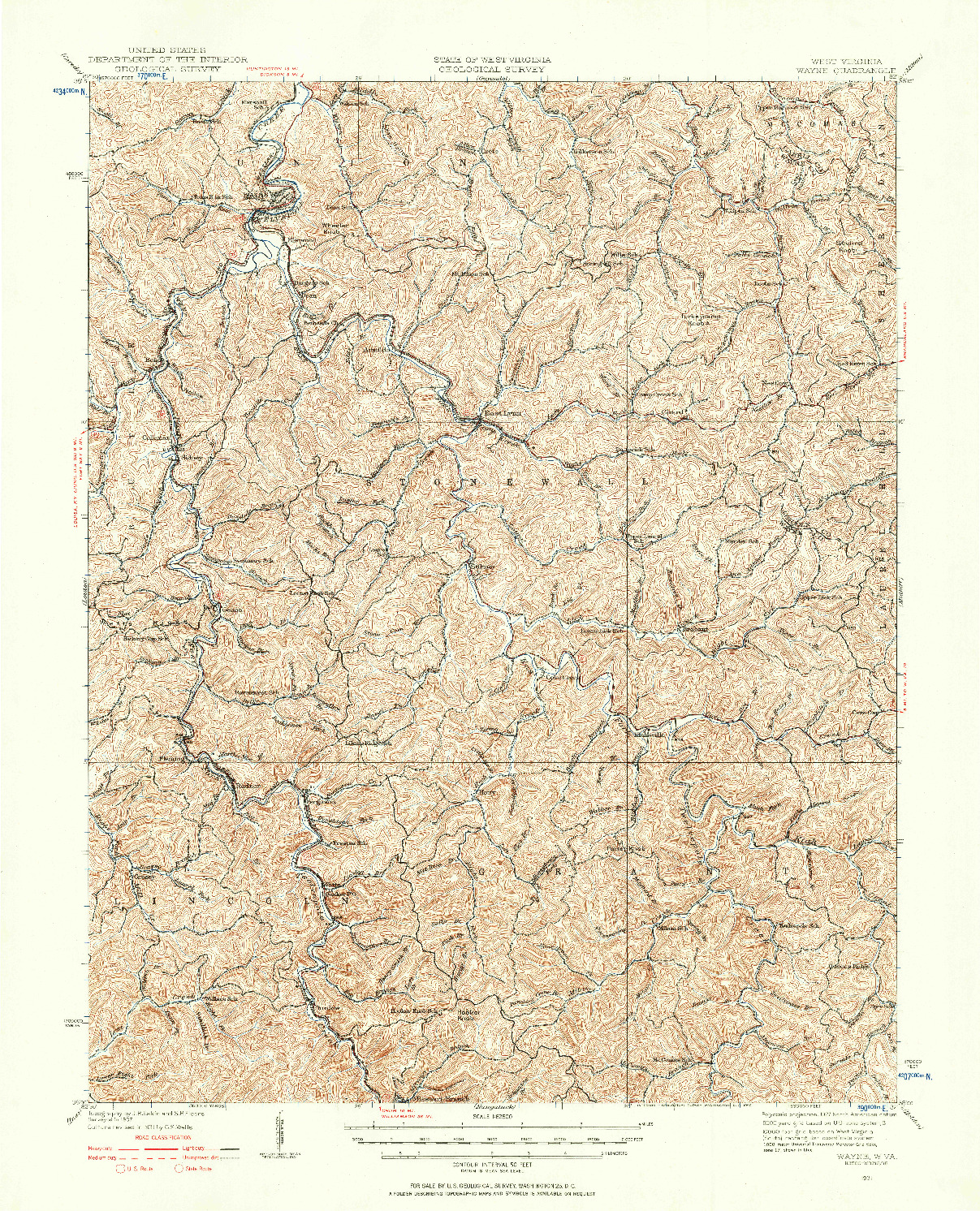 USGS 1:62500-SCALE QUADRANGLE FOR WAYNE, WV 1931