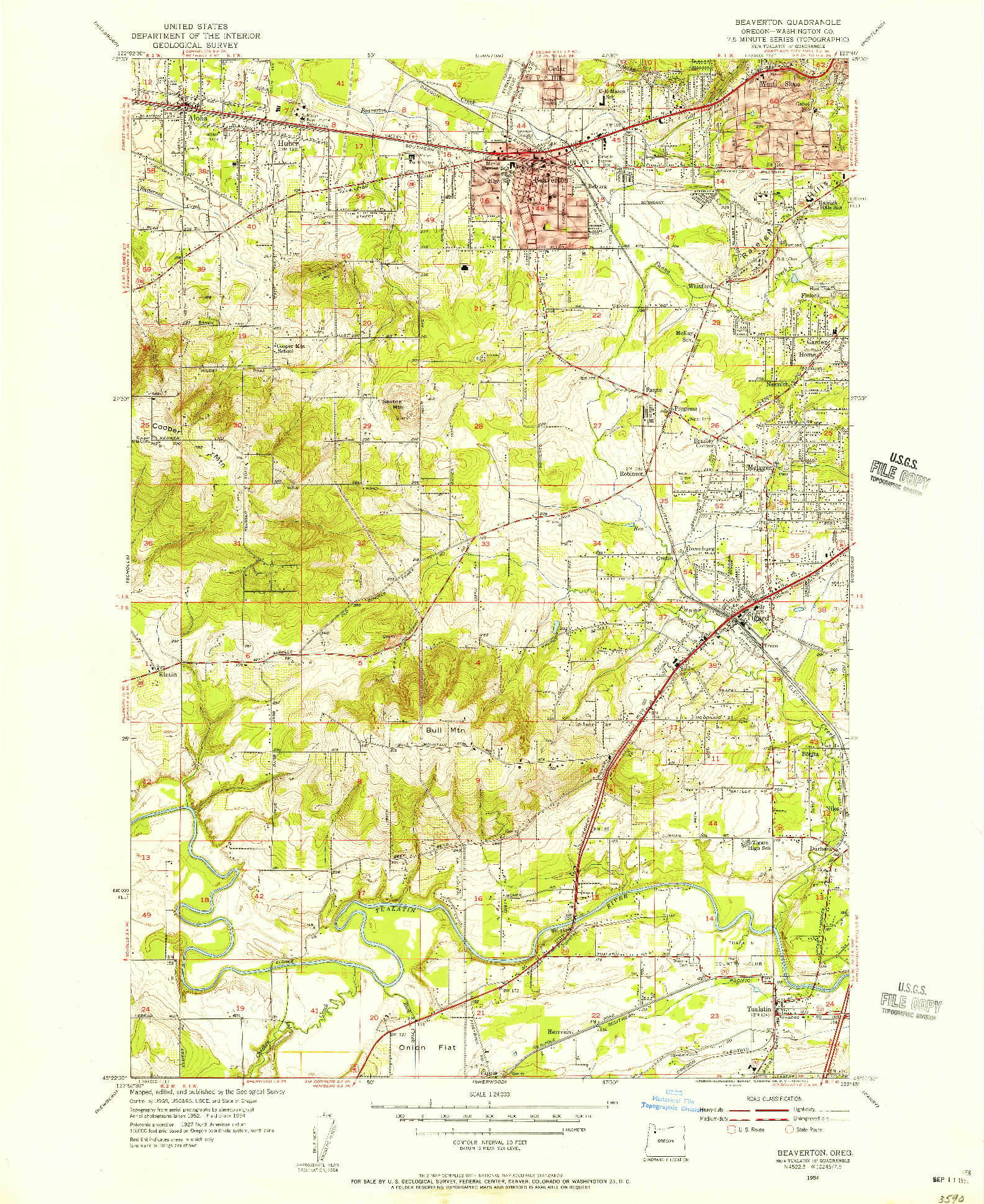 USGS 1:24000-SCALE QUADRANGLE FOR BEAVERTON, OR 1954
