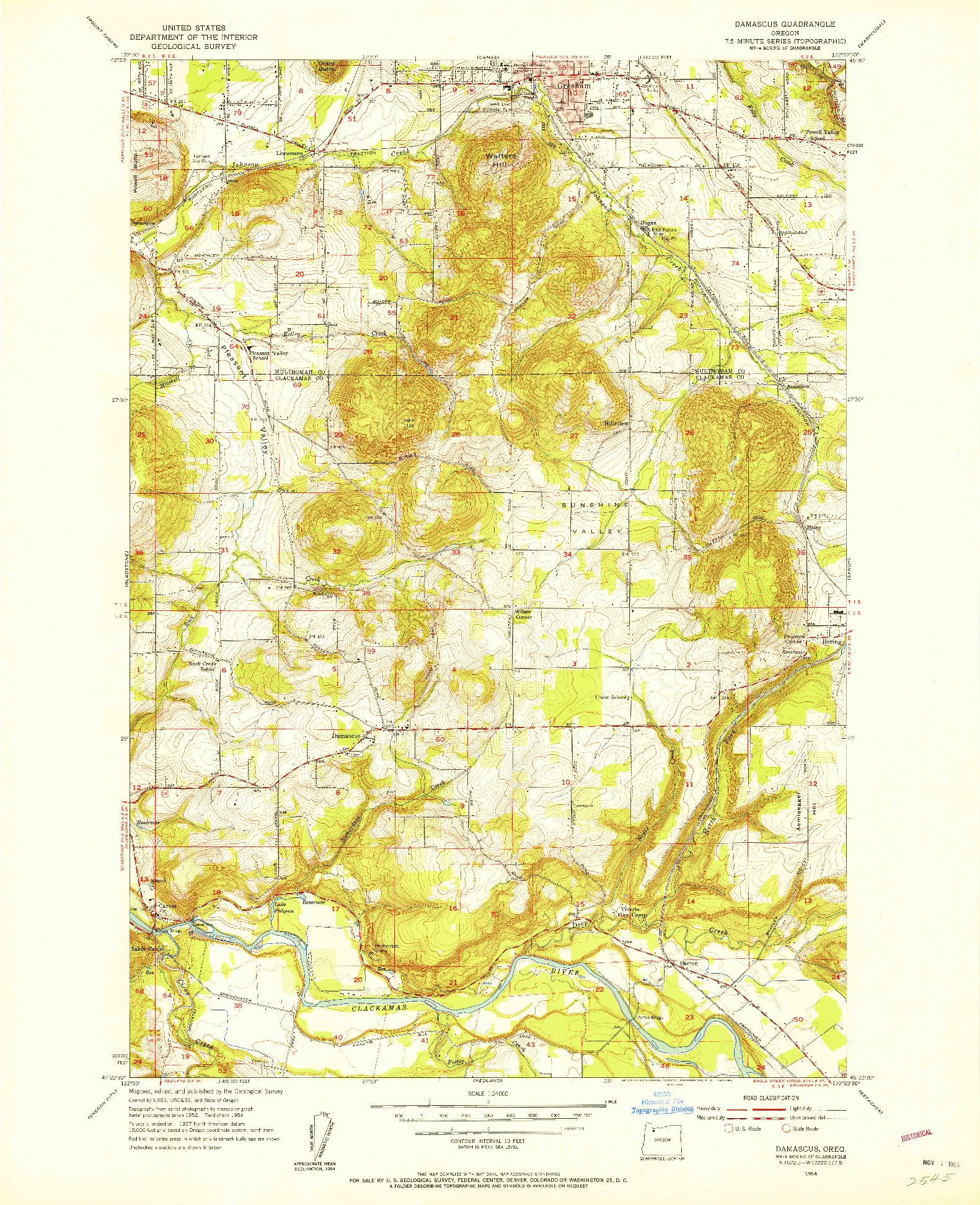 USGS 1:24000-SCALE QUADRANGLE FOR DAMASCUS, OR 1954