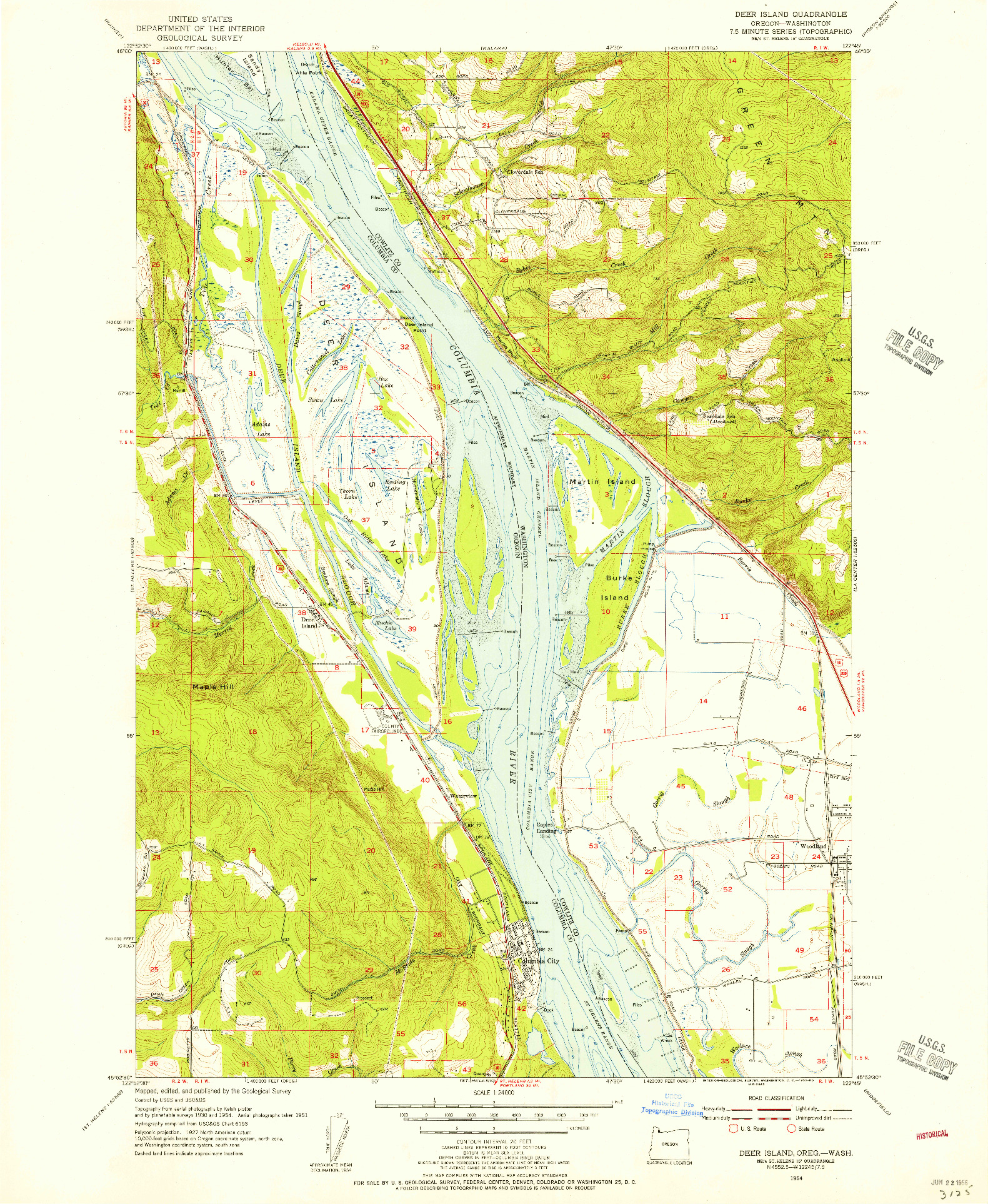 USGS 1:24000-SCALE QUADRANGLE FOR DEER ISLAND, OR 1954