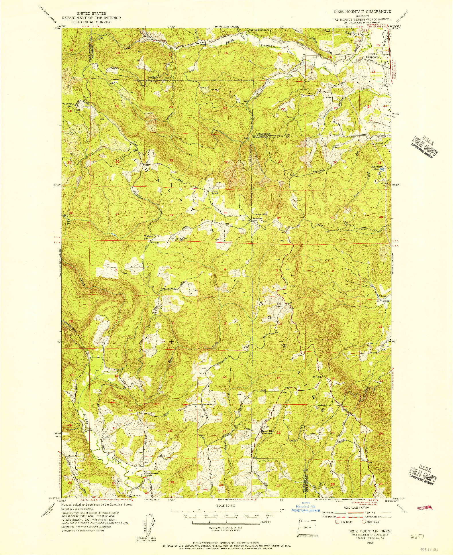 USGS 1:24000-SCALE QUADRANGLE FOR DIXIE MOUNTAIN, OR 1953
