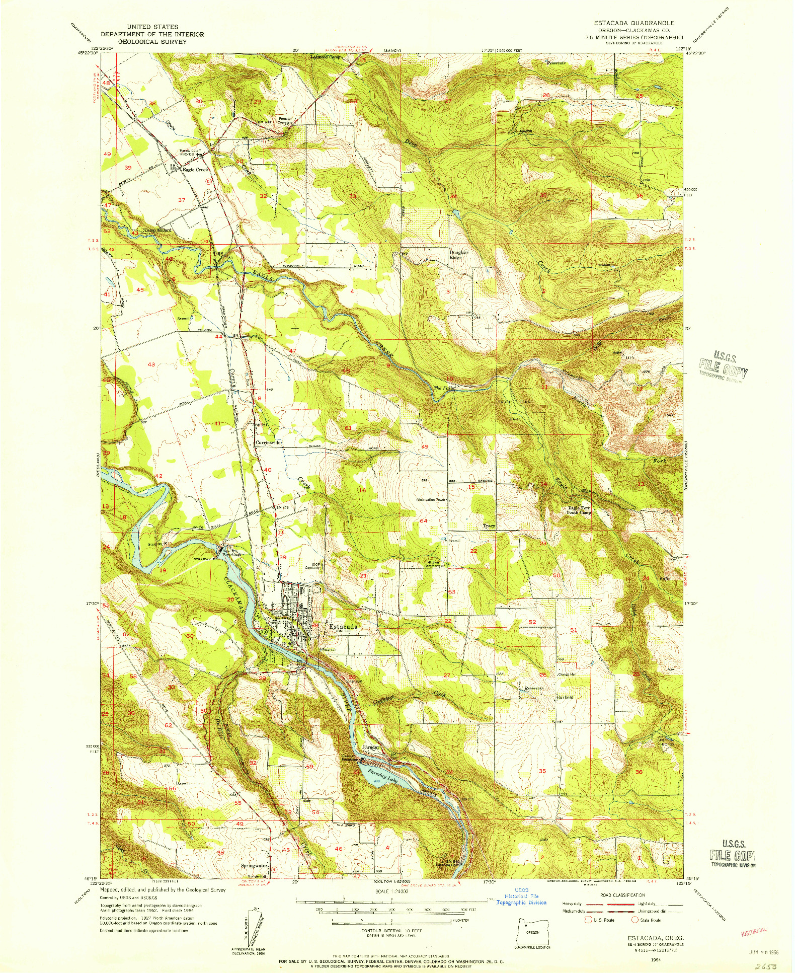 USGS 1:24000-SCALE QUADRANGLE FOR ESTACADA, OR 1954