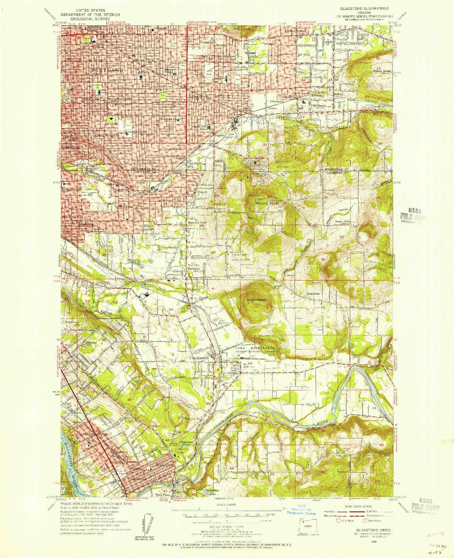 USGS 1:24000-SCALE QUADRANGLE FOR GLADSTONE, OR 1954