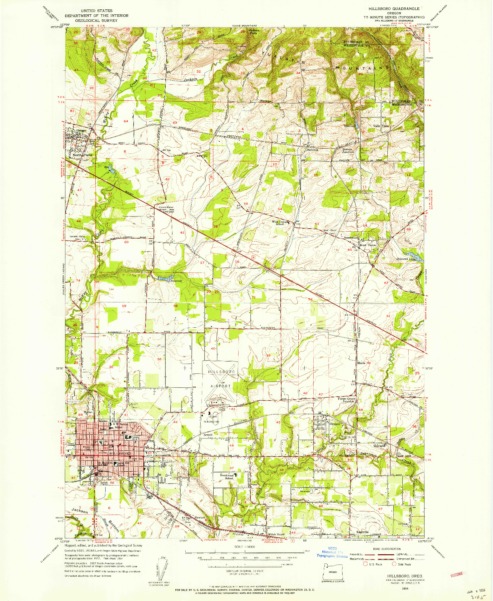 USGS 1:24000-SCALE QUADRANGLE FOR HILLSBORO, OR 1954