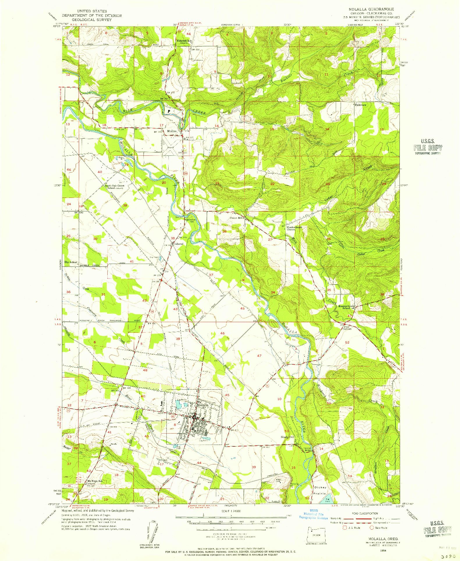 USGS 1:24000-SCALE QUADRANGLE FOR MOLALLA, OR 1954