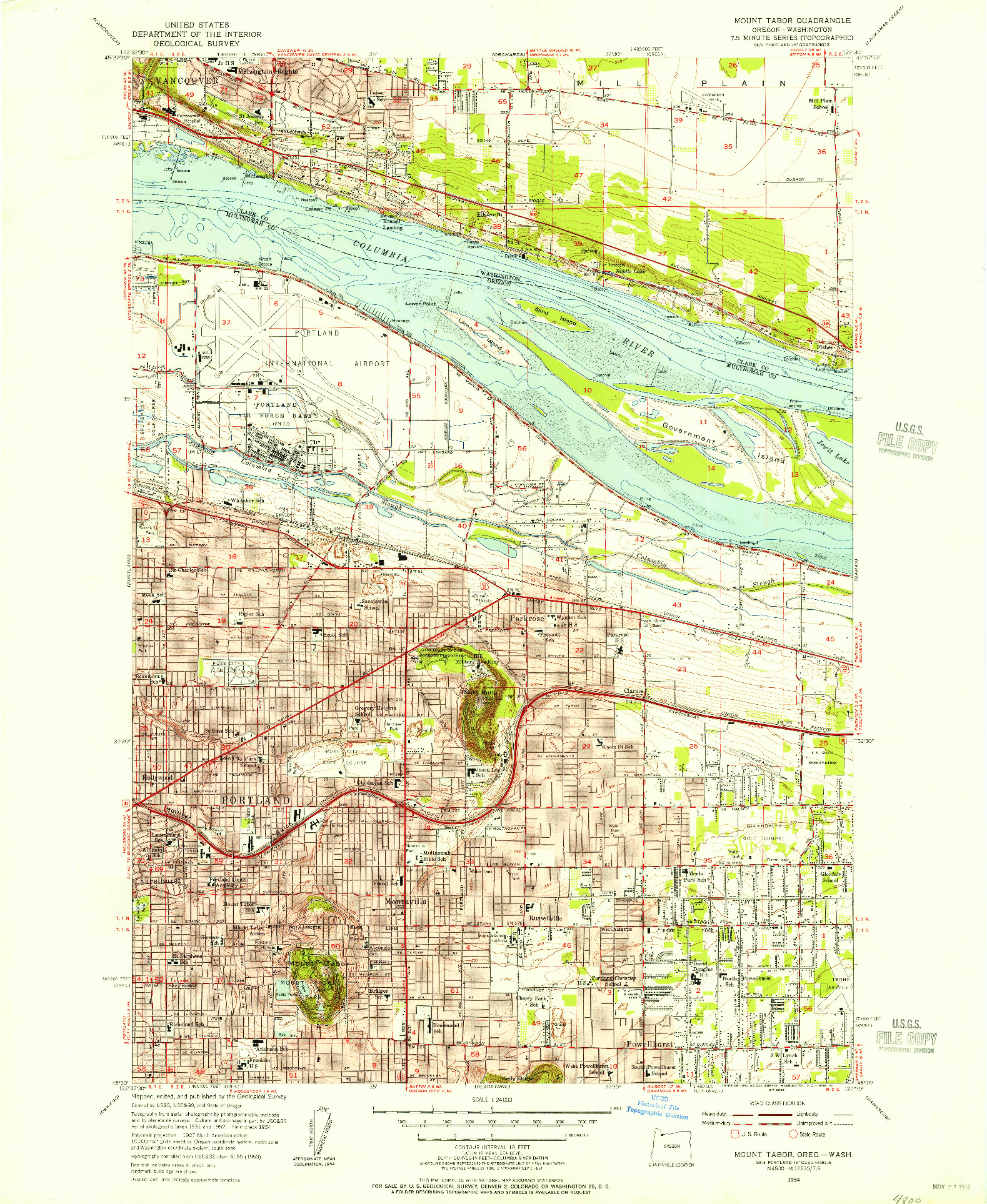 USGS 1:24000-SCALE QUADRANGLE FOR MOUNT TABOR, OR 1954