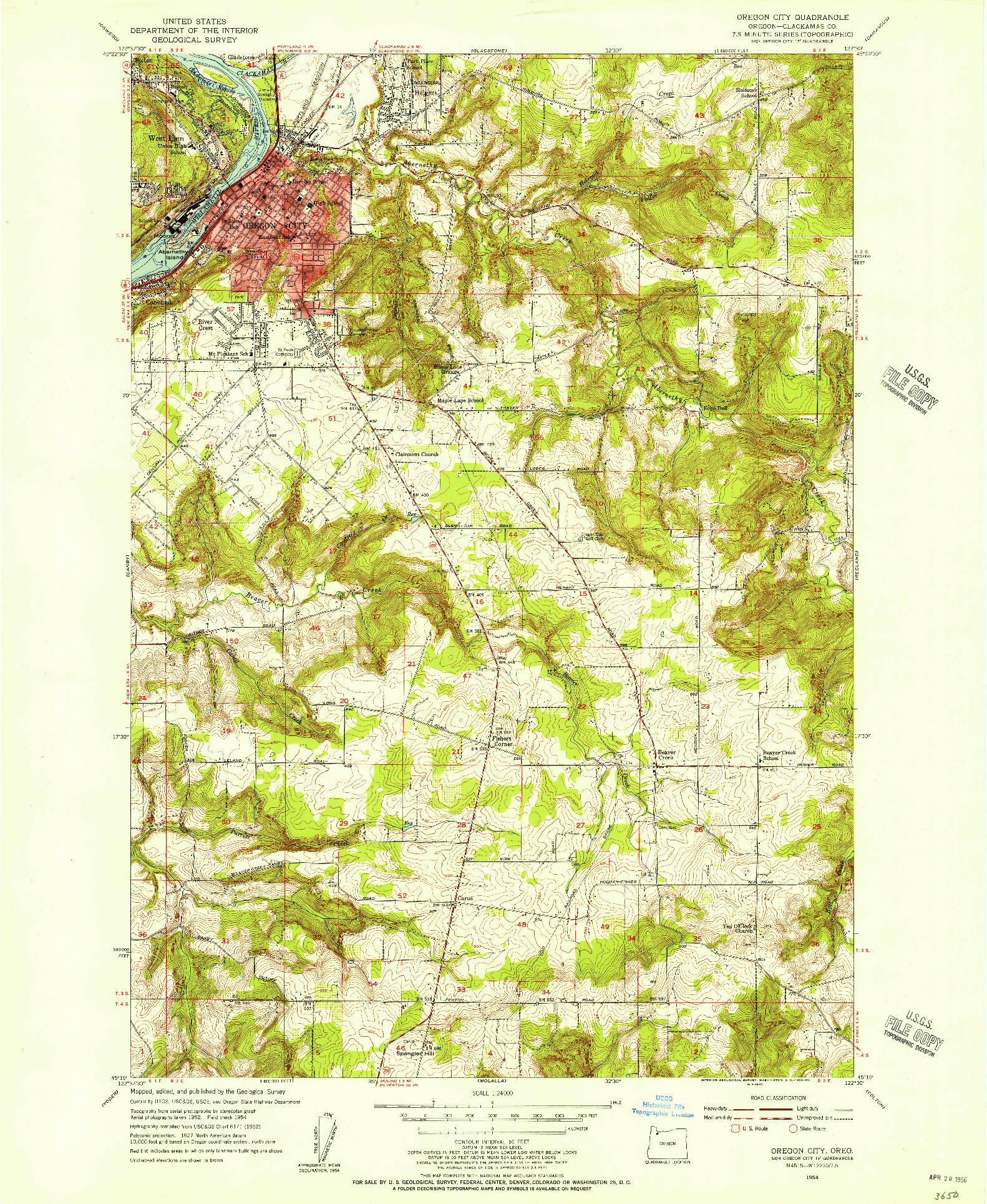 USGS 1:24000-SCALE QUADRANGLE FOR OREGON CITY, OR 1954