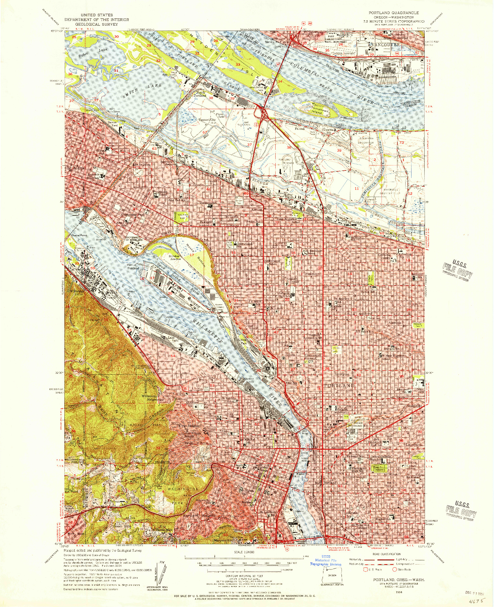 USGS 1:24000-SCALE QUADRANGLE FOR PORTLAND, OR 1954