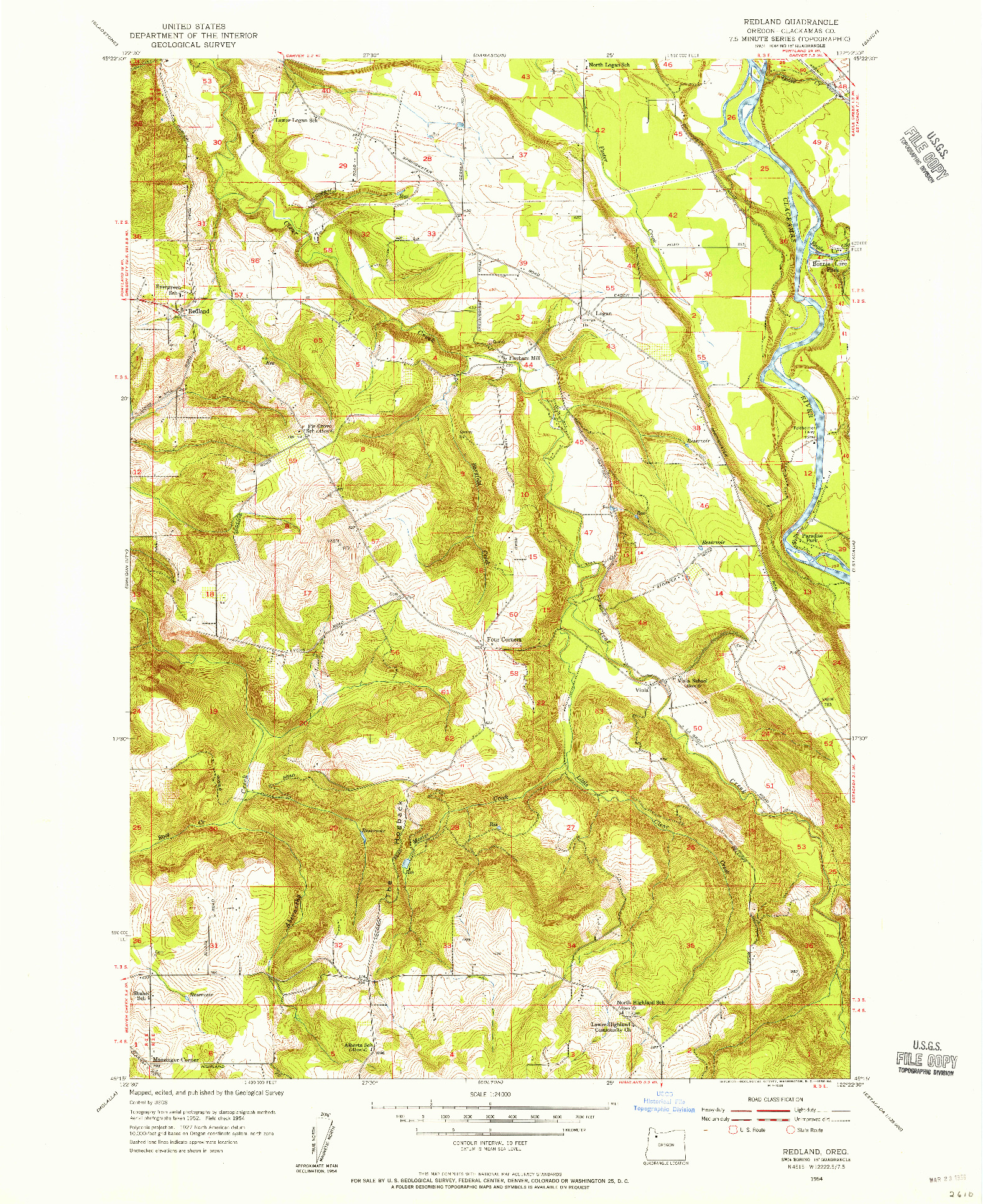 USGS 1:24000-SCALE QUADRANGLE FOR REDLAND, OR 1954