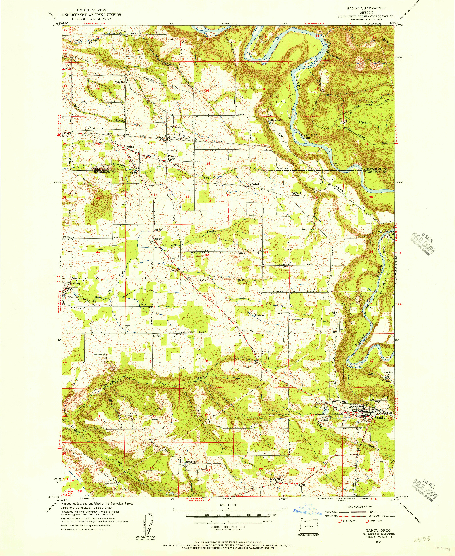 USGS 1:24000-SCALE QUADRANGLE FOR SANDY, OR 1954