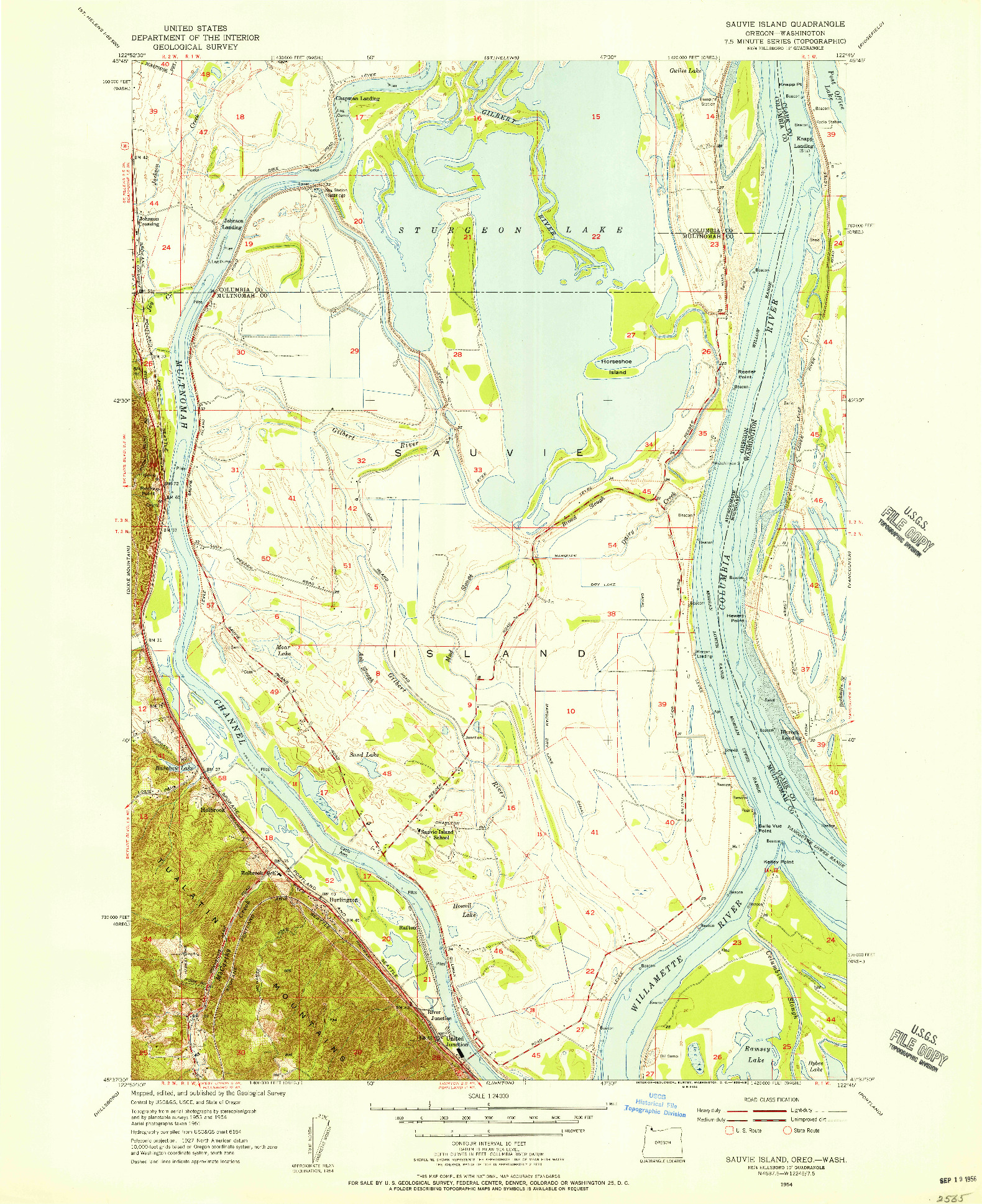 USGS 1:24000-SCALE QUADRANGLE FOR SAUVIE ISLAND, OR 1954