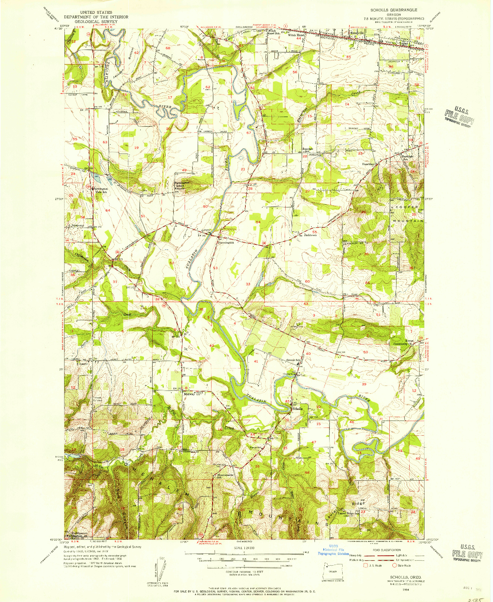 USGS 1:24000-SCALE QUADRANGLE FOR SCHOLLS, OR 1954