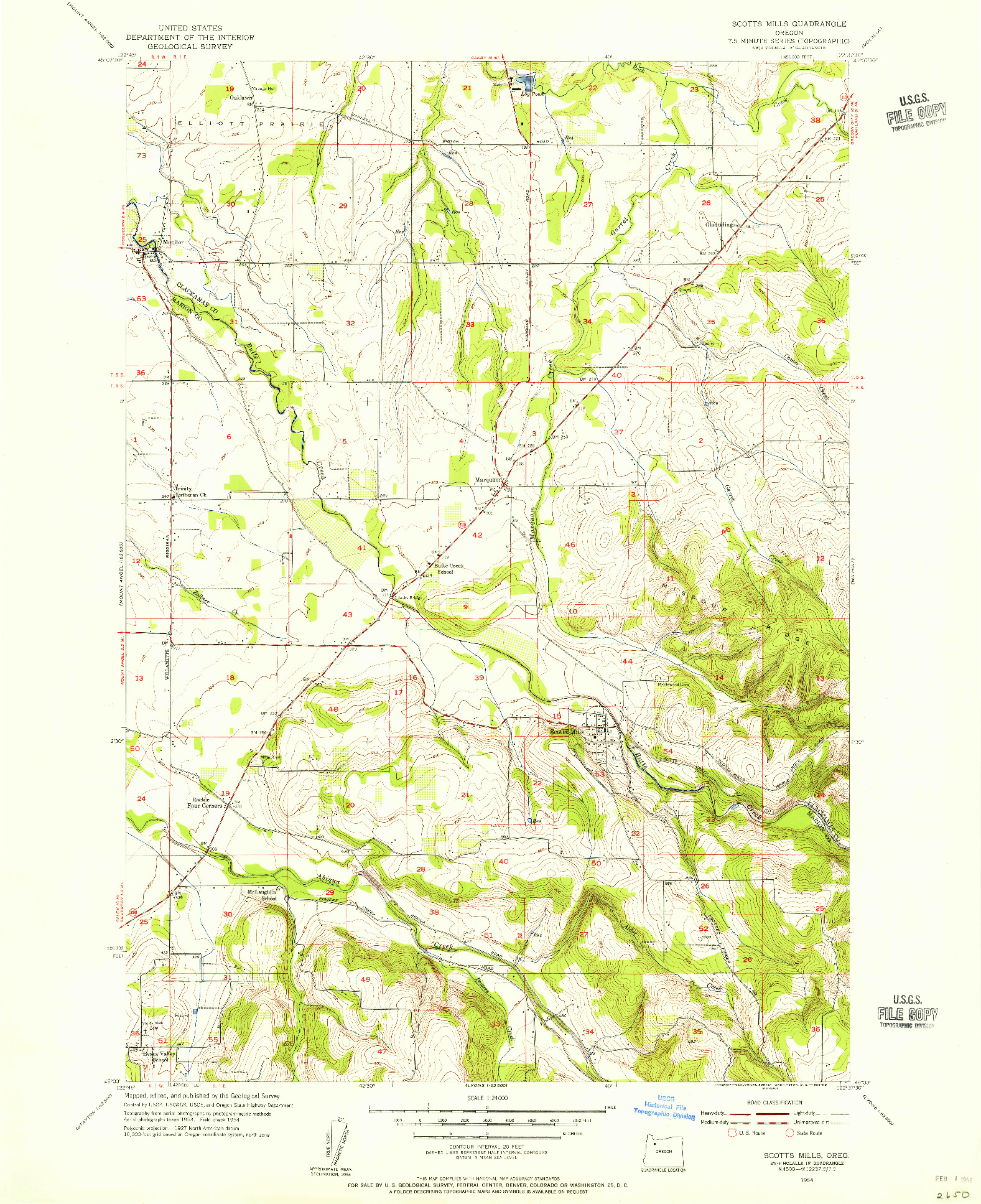 USGS 1:24000-SCALE QUADRANGLE FOR SCOTTS MILLS, OR 1954