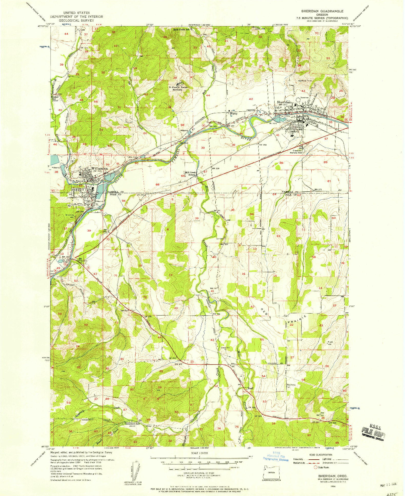 USGS 1:24000-SCALE QUADRANGLE FOR SHERIDAN, OR 1956