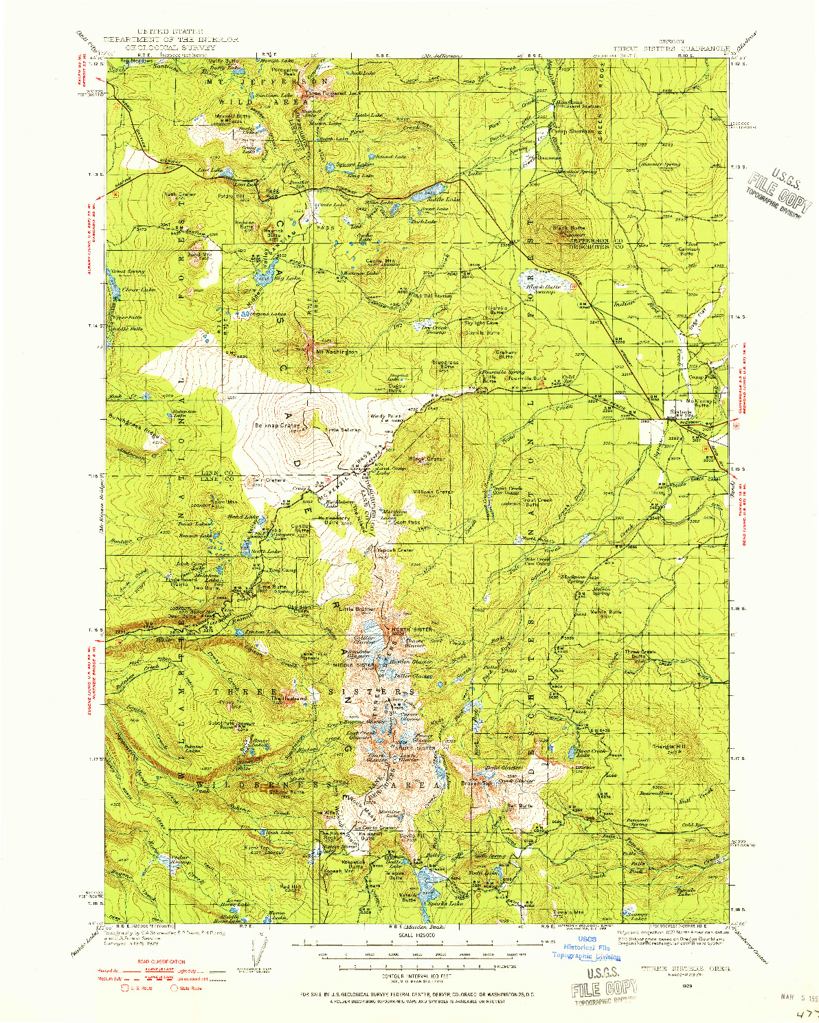 USGS 1:125000-SCALE QUADRANGLE FOR THREE SISTERS, OR 1929