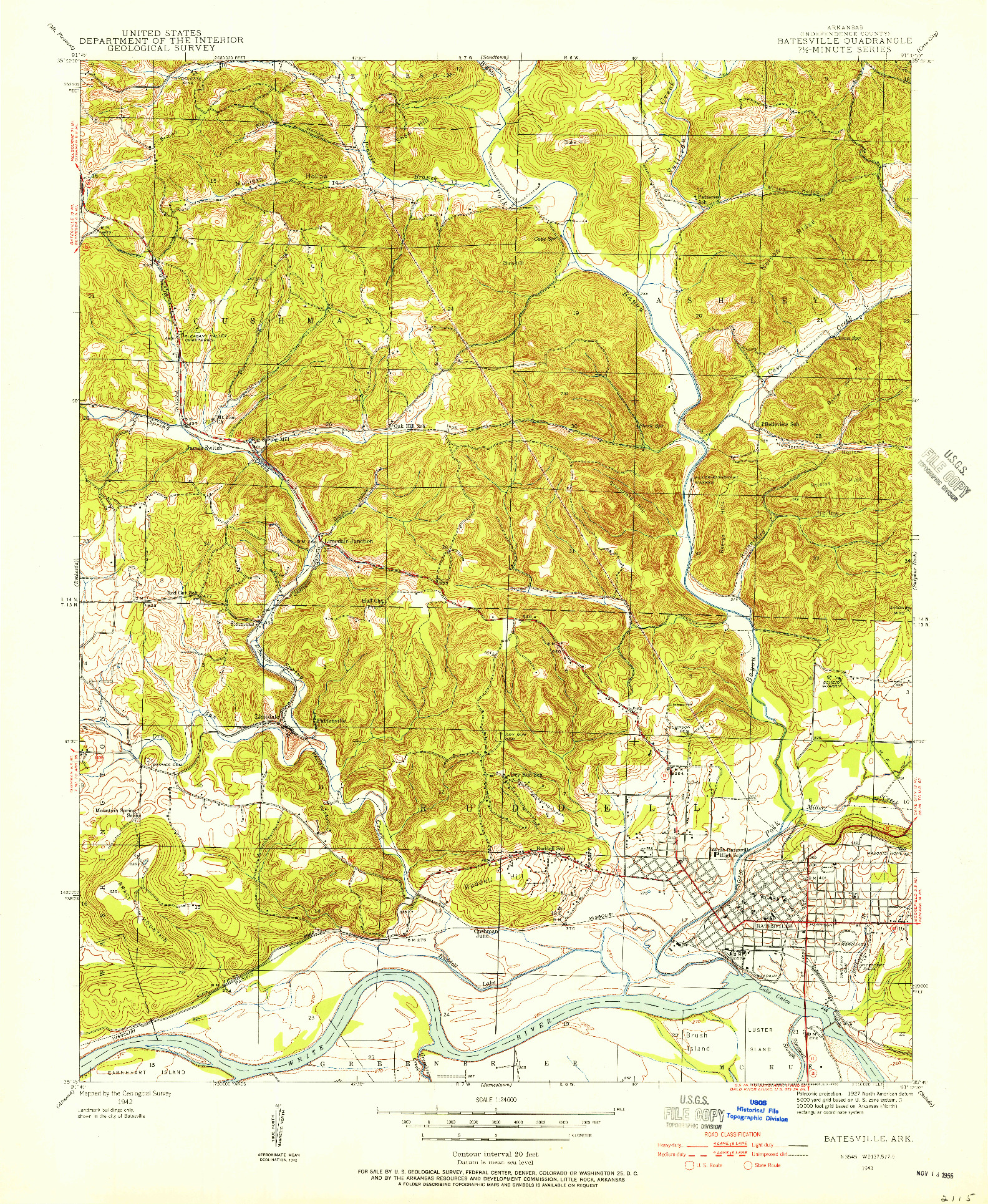 USGS 1:24000-SCALE QUADRANGLE FOR BATESVILLE, AR 1943
