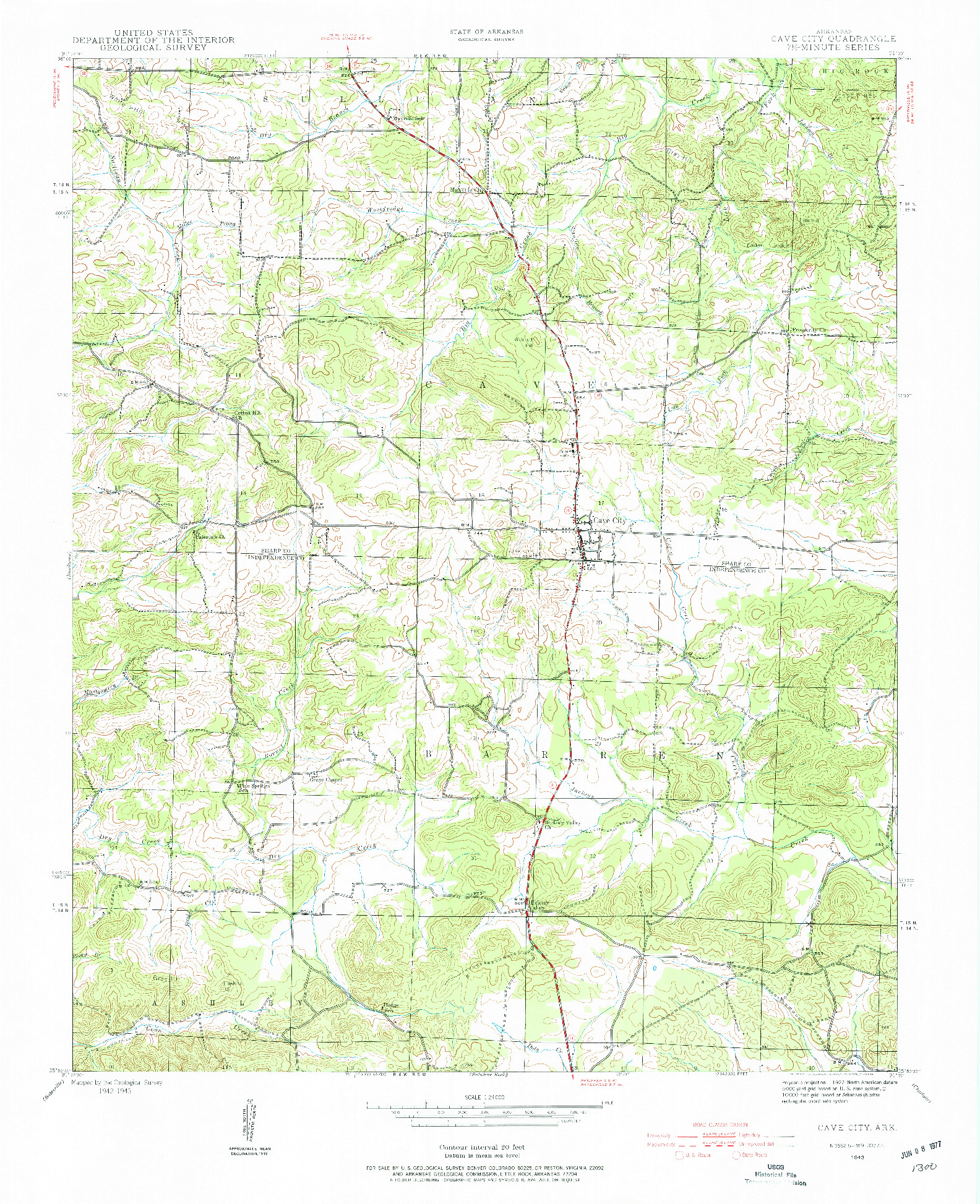 USGS 1:24000-SCALE QUADRANGLE FOR CAVE CITY, AR 1943