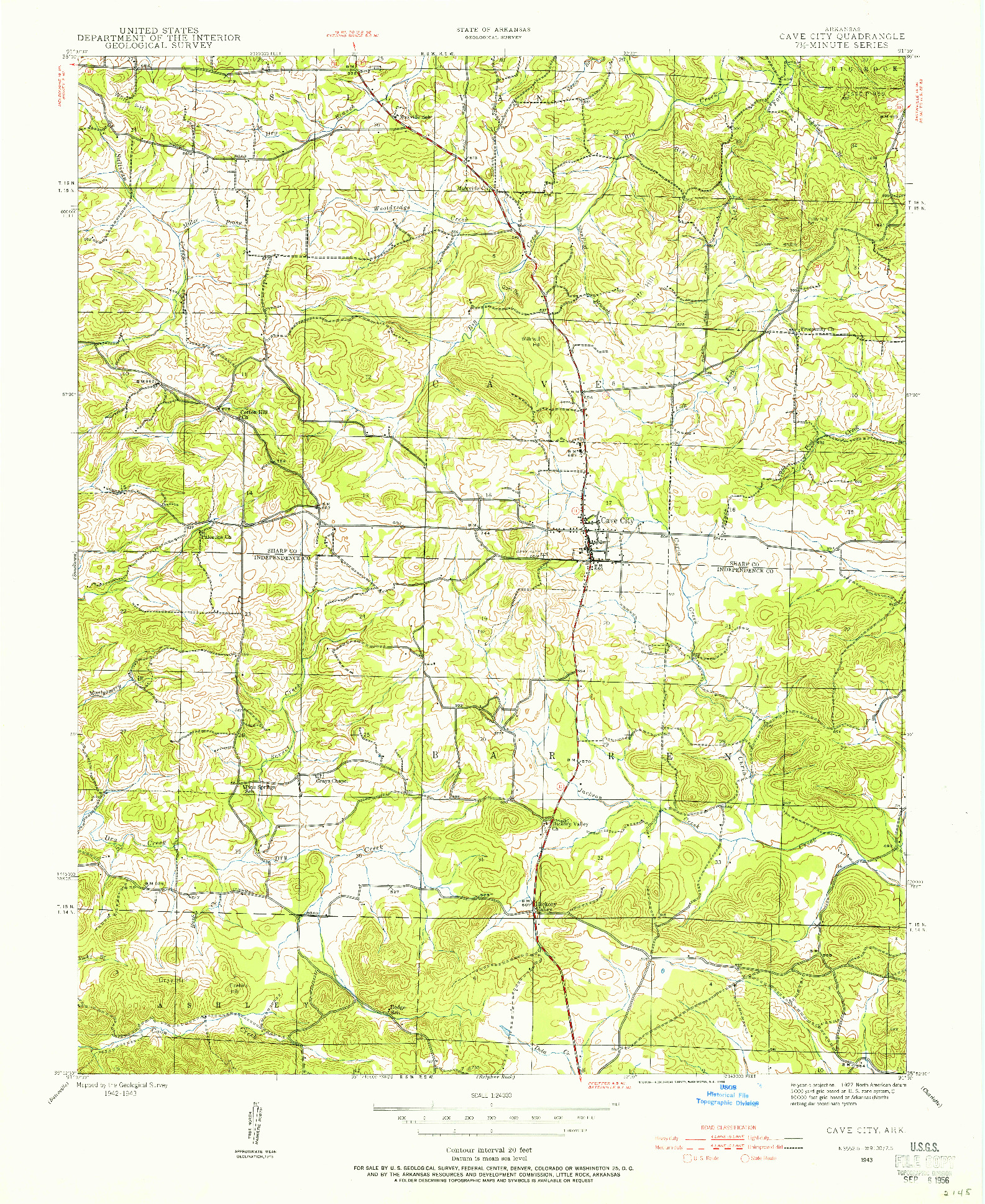 USGS 1:24000-SCALE QUADRANGLE FOR CAVE CITY, AR 1943