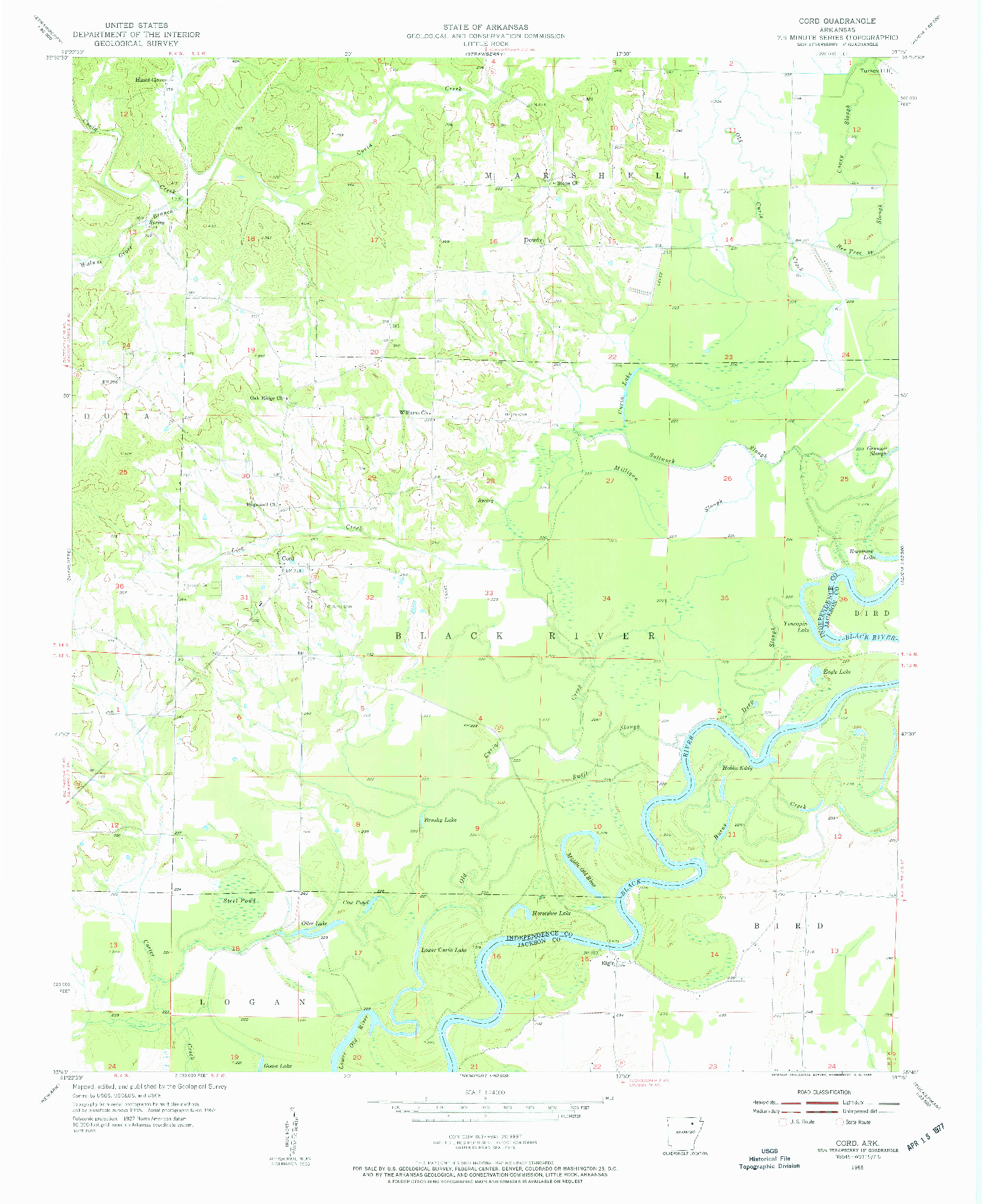 USGS 1:24000-SCALE QUADRANGLE FOR CORD, AR 1955