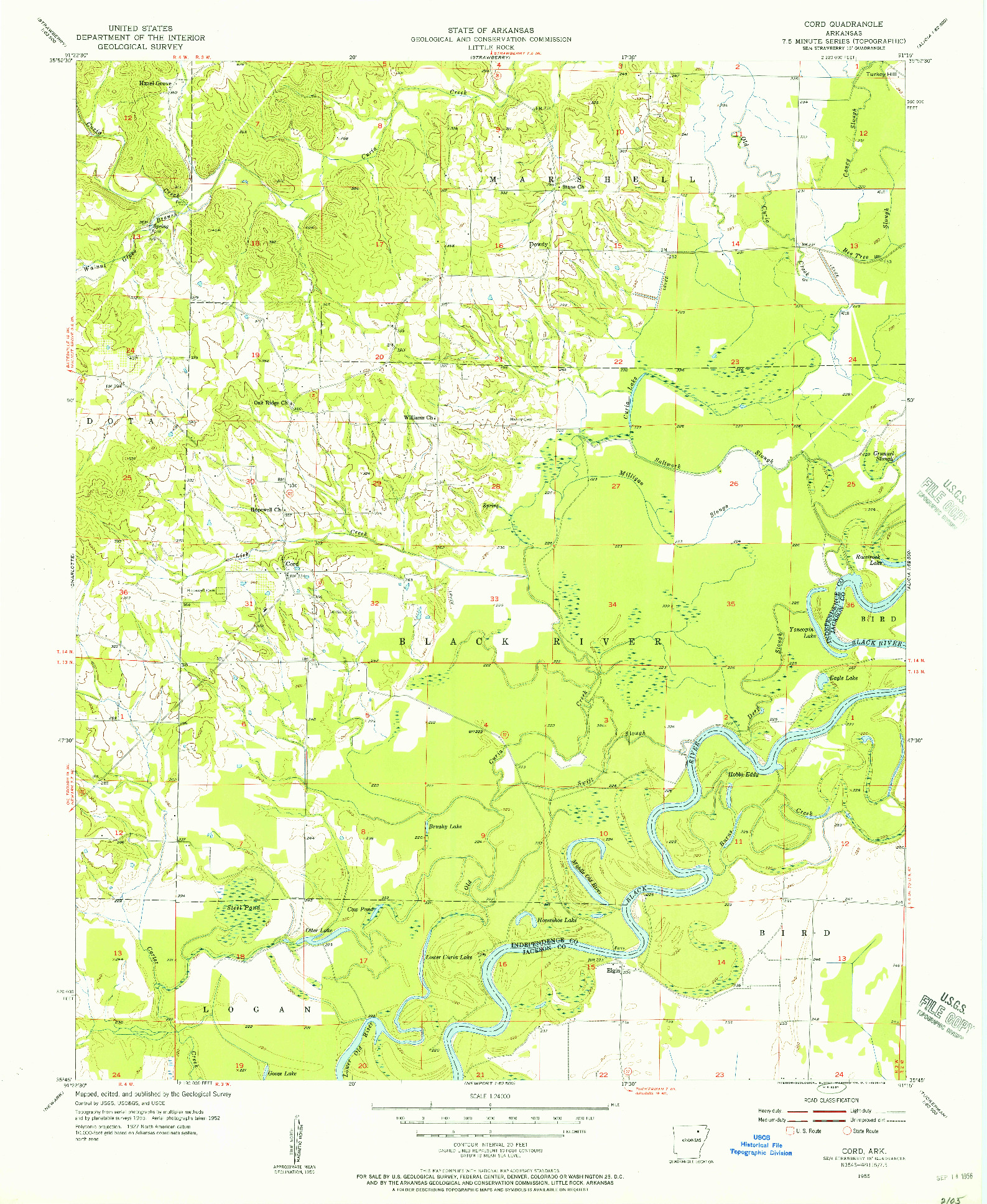 USGS 1:24000-SCALE QUADRANGLE FOR CORD, AR 1955