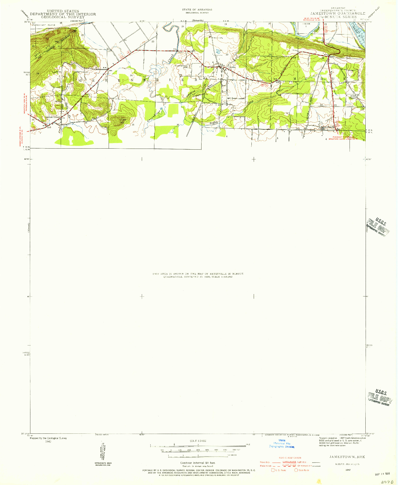 USGS 1:24000-SCALE QUADRANGLE FOR JAMESTOWN, AR 1942