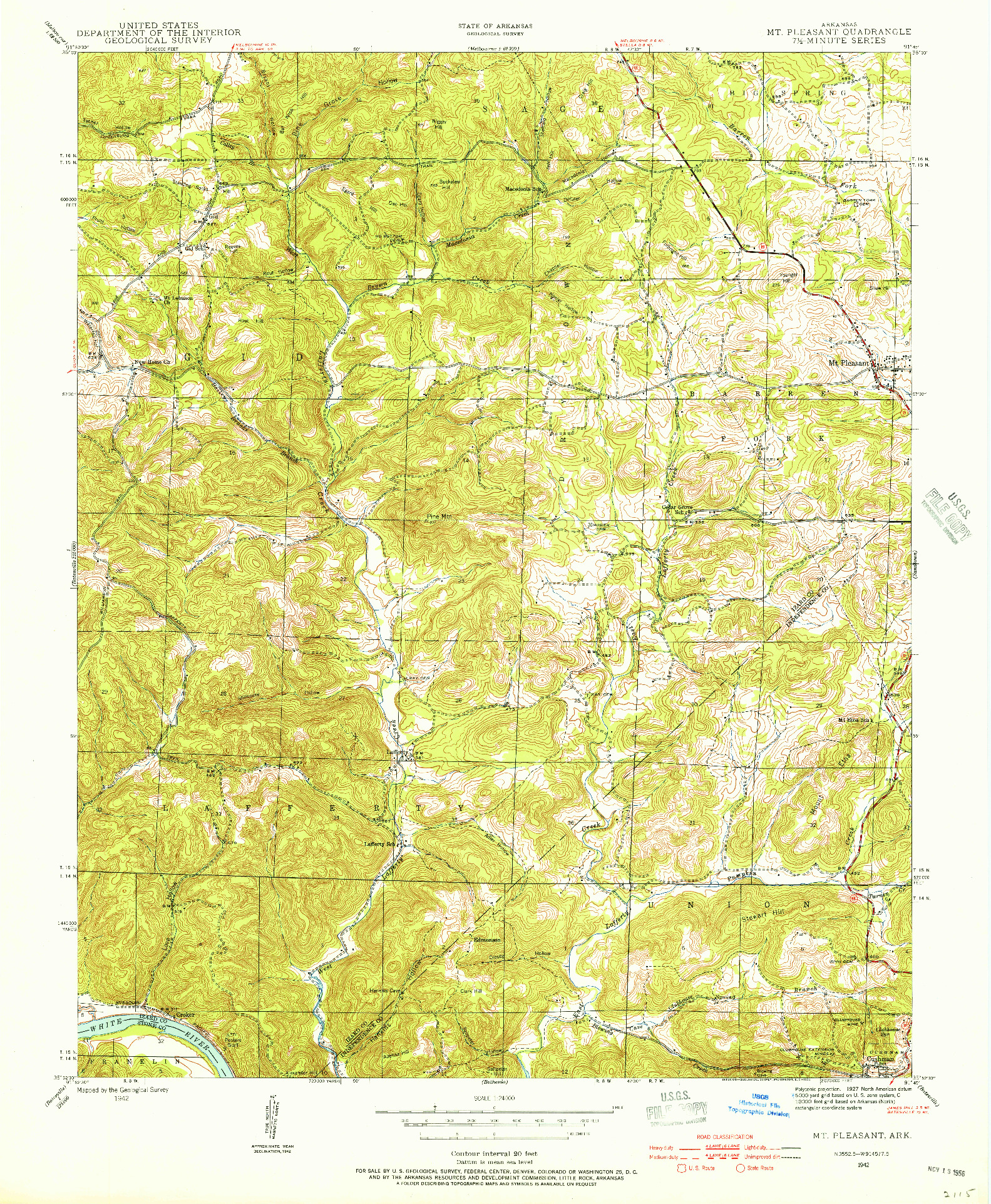 USGS 1:24000-SCALE QUADRANGLE FOR MT PLEASANT, AR 1942