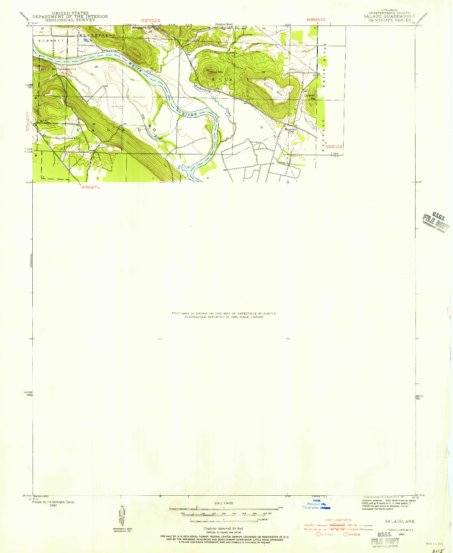 USGS 1:24000-SCALE QUADRANGLE FOR SALADO, AR 1942