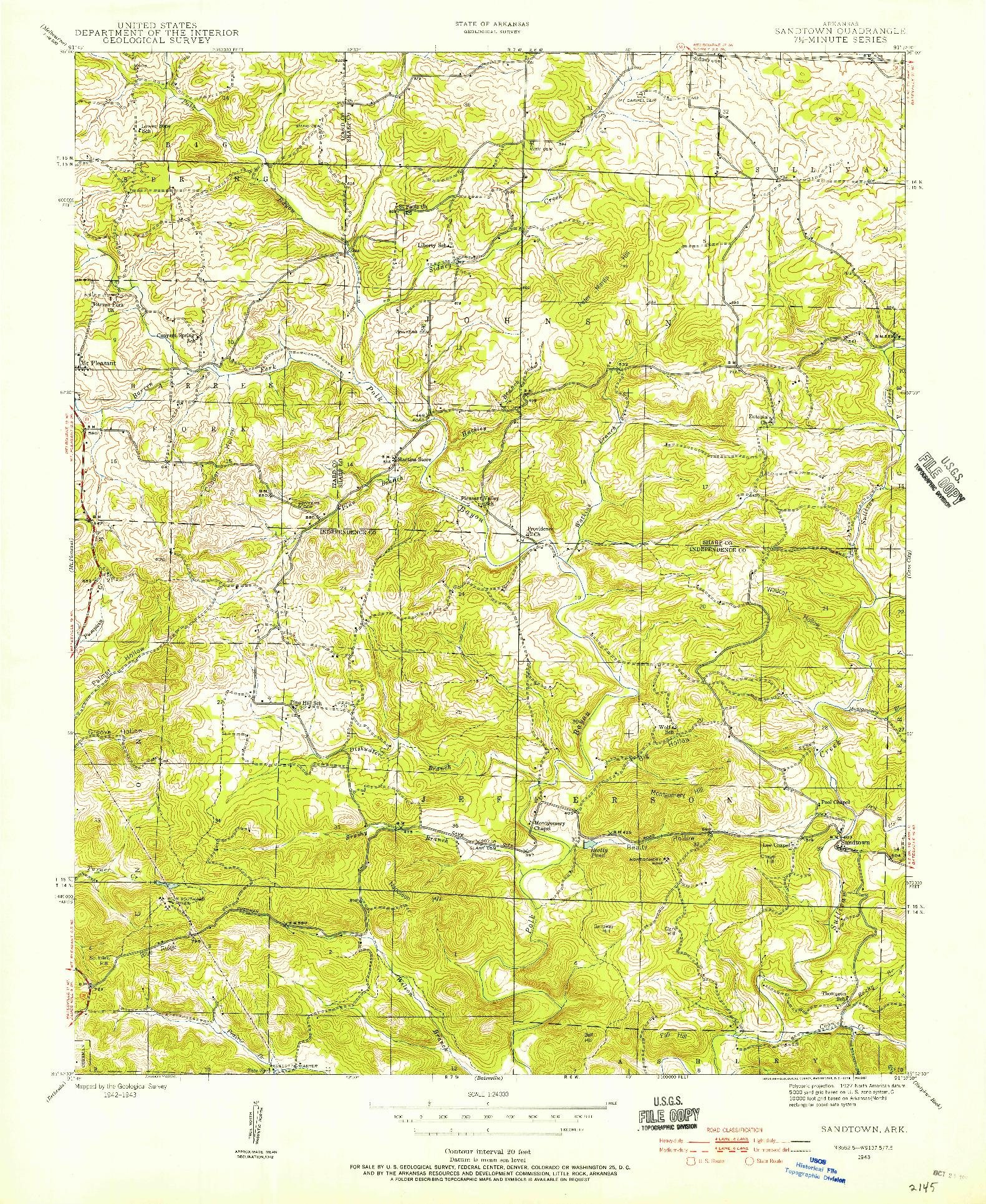 USGS 1:24000-SCALE QUADRANGLE FOR SANDTOWN, AR 1943