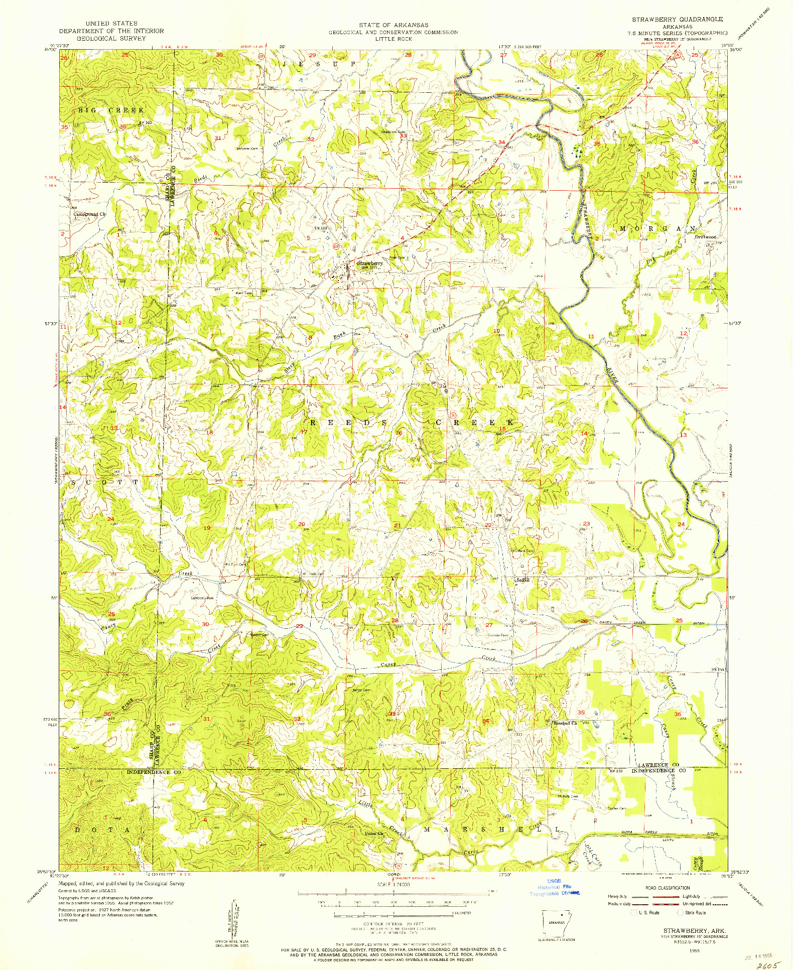 USGS 1:24000-SCALE QUADRANGLE FOR STRAWBERRY, AR 1955