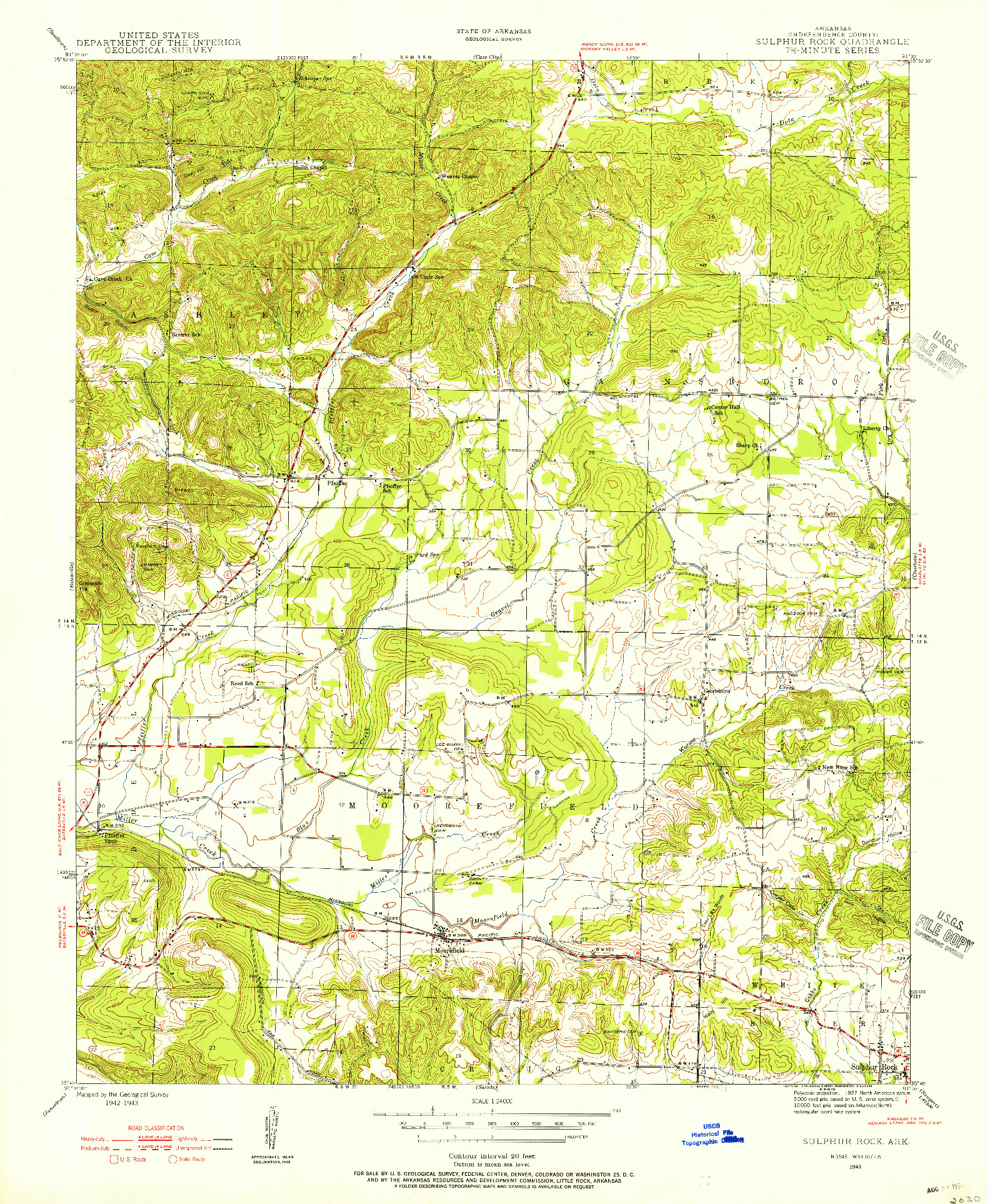 USGS 1:24000-SCALE QUADRANGLE FOR SULPHUR ROCK, AR 1943