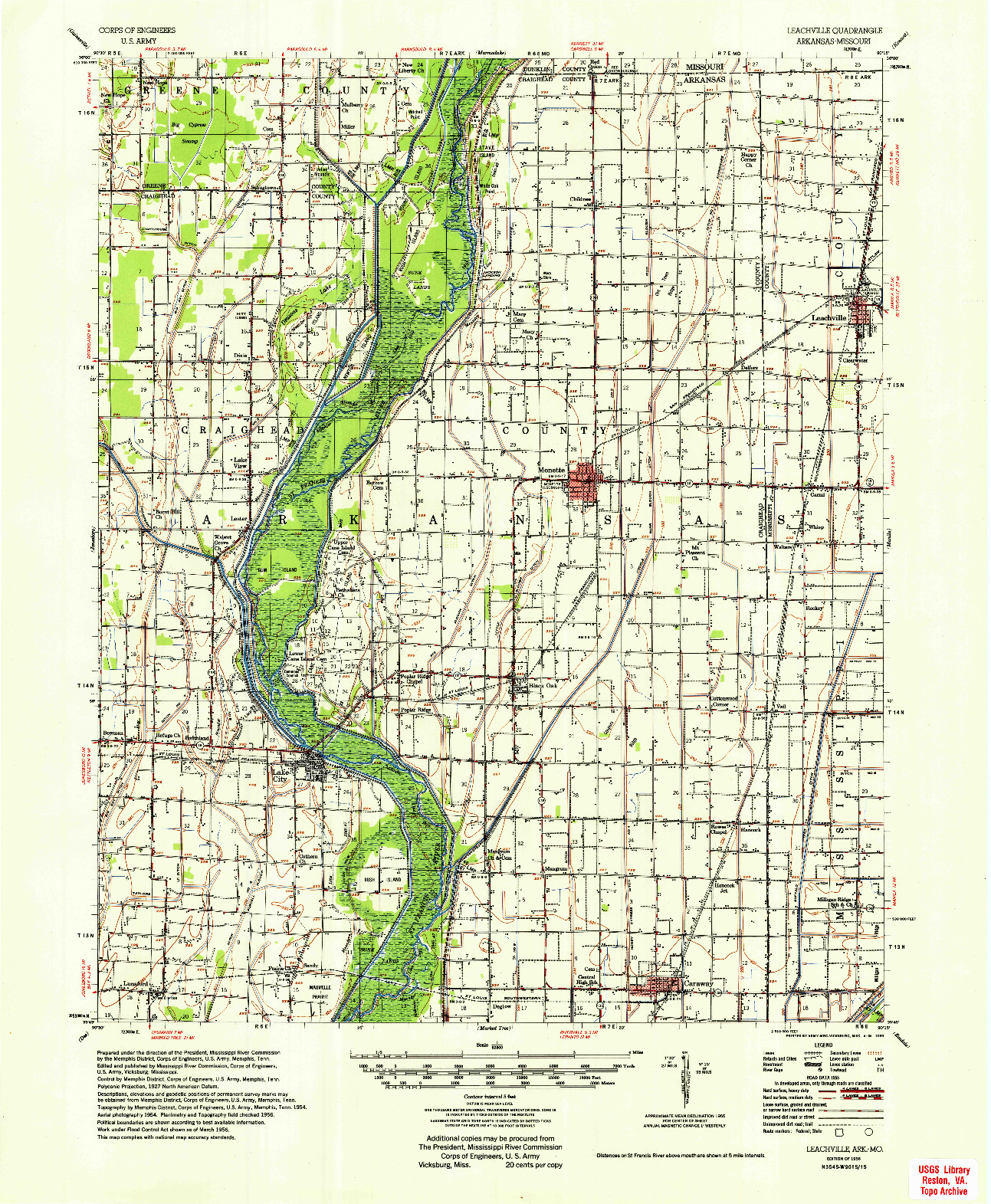 USGS 1:62500-SCALE QUADRANGLE FOR LEACHVILLE, AR 1956