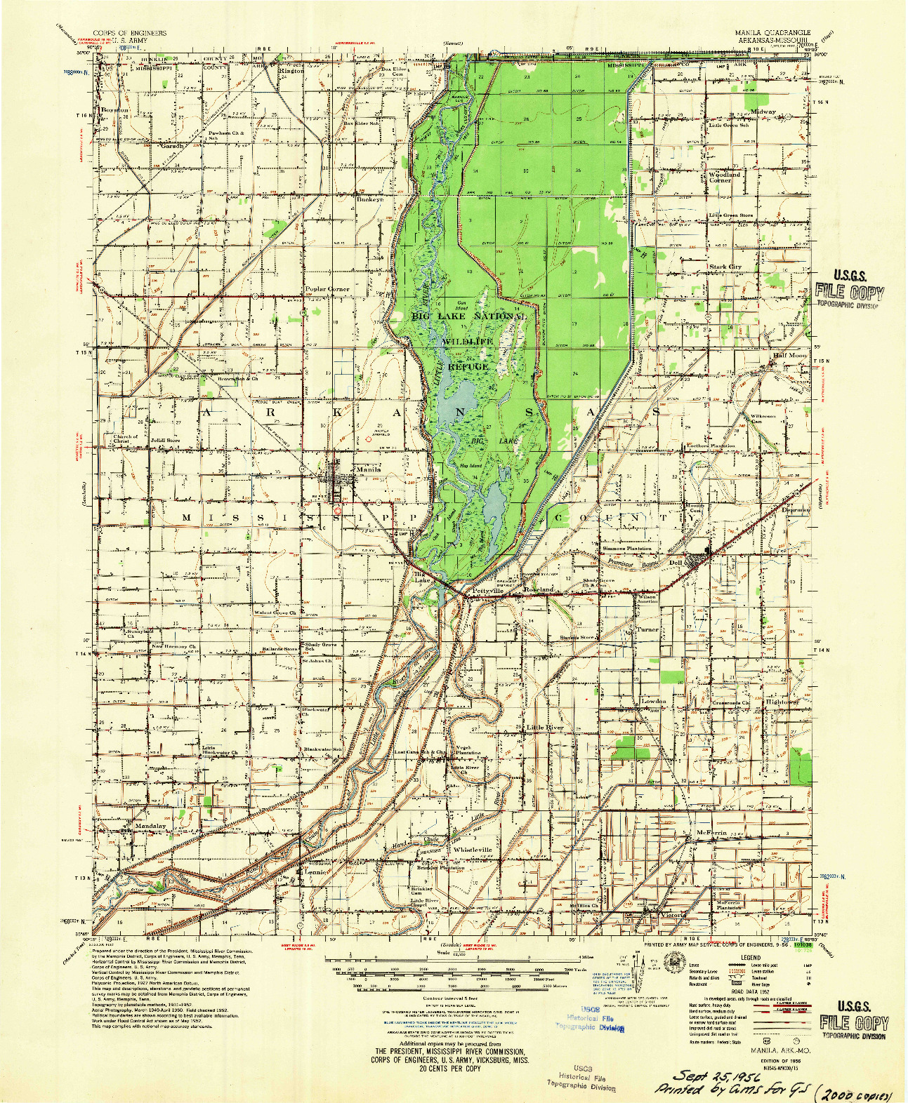 USGS 1:62500-SCALE QUADRANGLE FOR MANILA, AR 1956