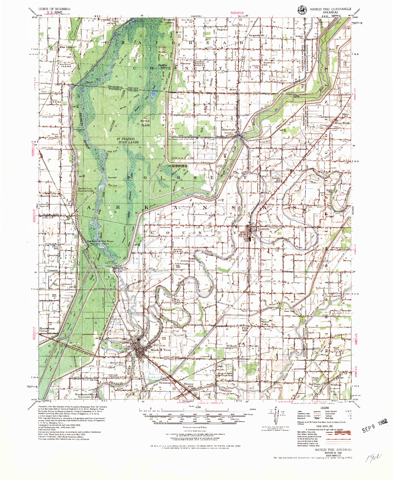 USGS 1:62500-SCALE QUADRANGLE FOR MARKED TREE, AR 1956
