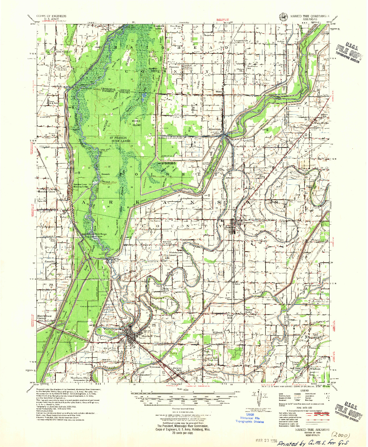 USGS 1:62500-SCALE QUADRANGLE FOR MARKED TREE, AR 1956