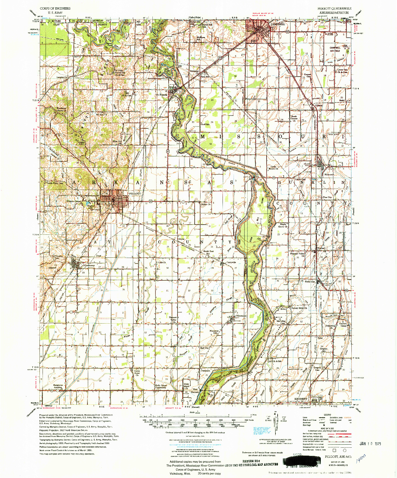 USGS 1:62500-SCALE QUADRANGLE FOR PIGGOTT, AR 1956