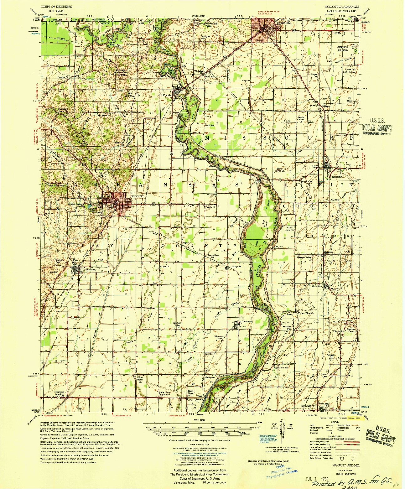 USGS 1:62500-SCALE QUADRANGLE FOR PIGGOTT, AR 1956