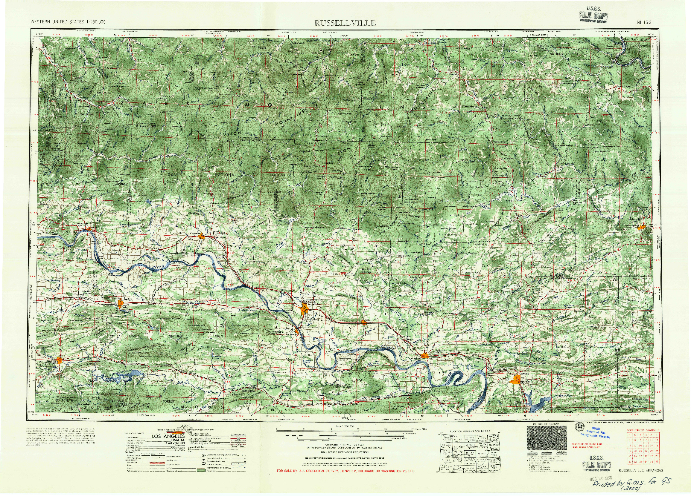 USGS 1:250000-SCALE QUADRANGLE FOR RUSSELLVILLE, AR 1956