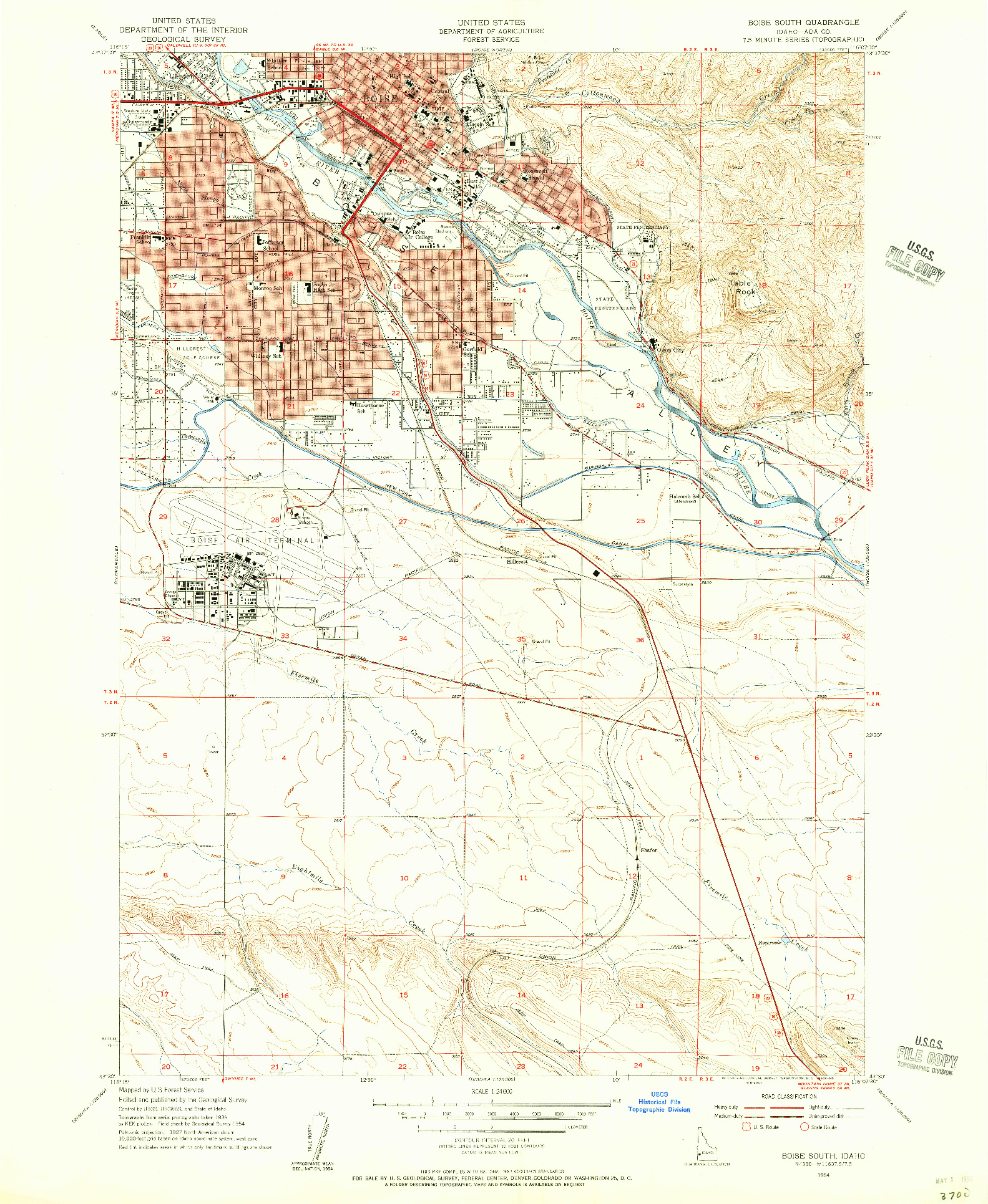 USGS 1:24000-SCALE QUADRANGLE FOR BOISE SOUTH, ID 1954
